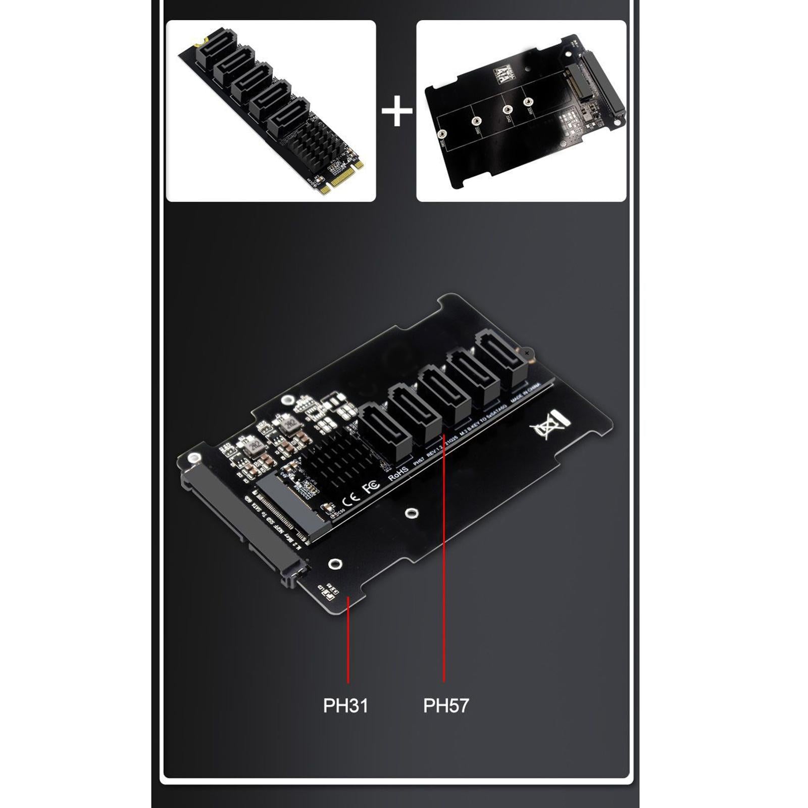 Expansion Card SATA3 6Gbps 5 Port Support SSD HDD Hard Disk Internal for M.2