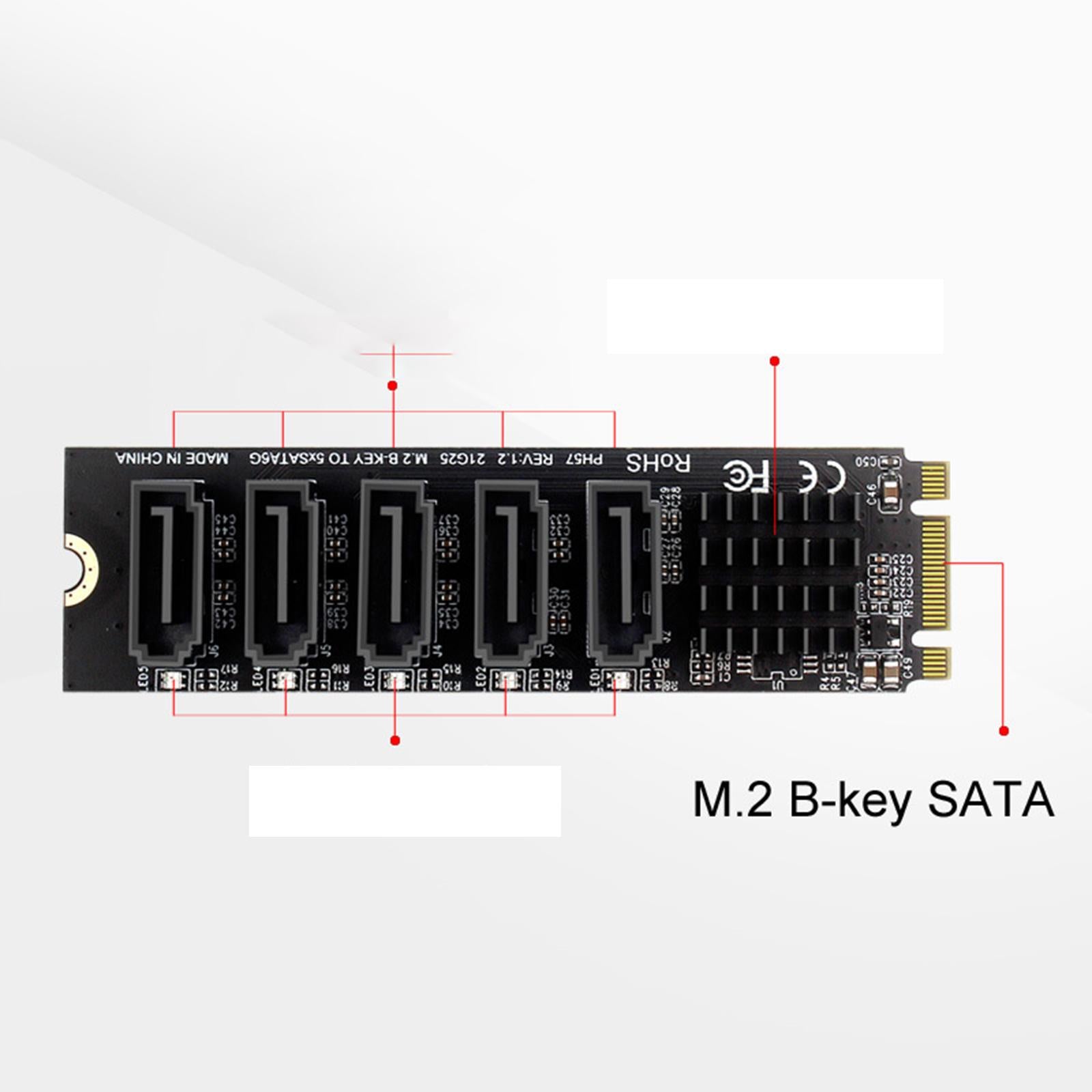 Expansion Card SATA3 6Gbps 5 Port Support SSD HDD Hard Disk Internal for M.2