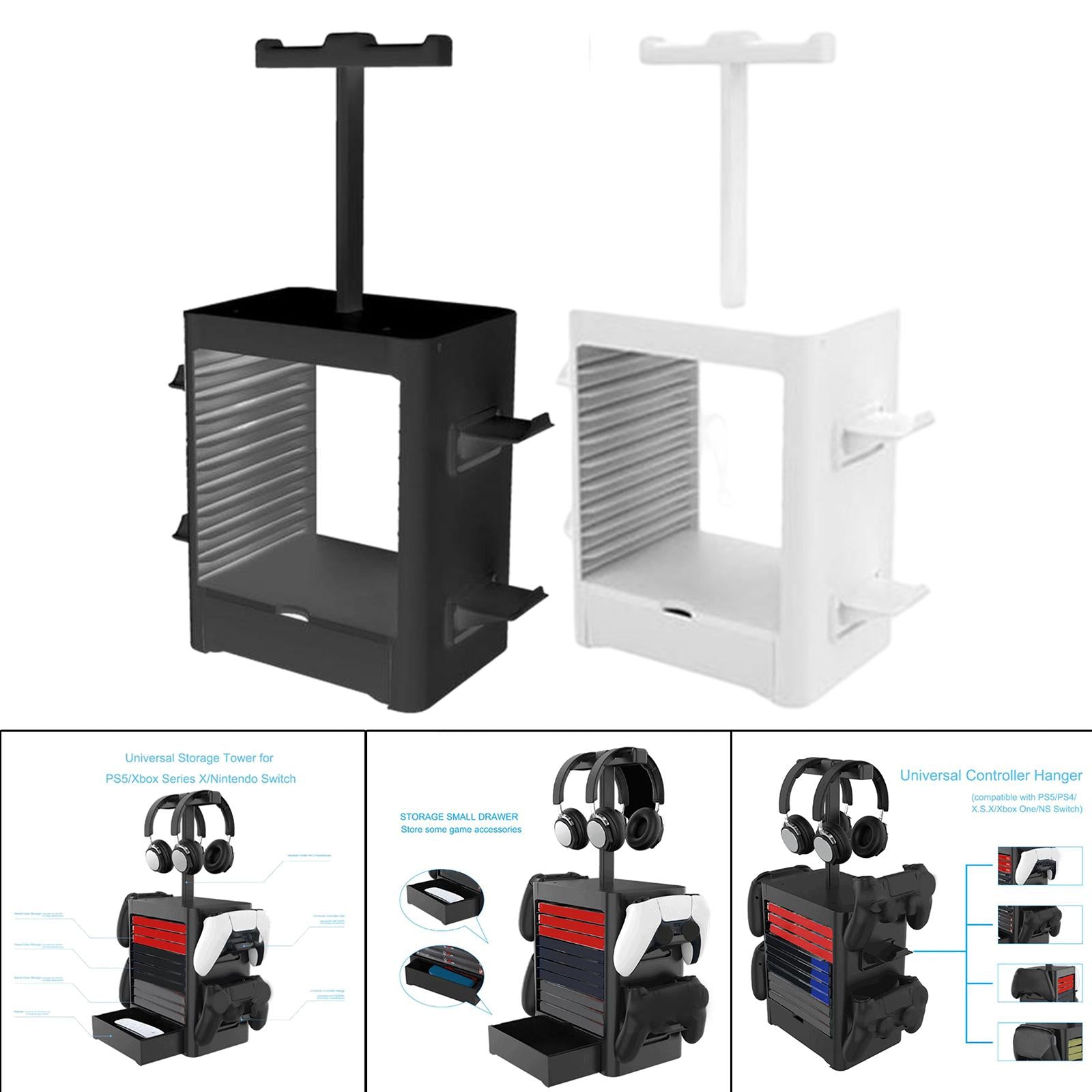Disc Rack and Controller Headset Vertical Stand Holder for PS5 Black