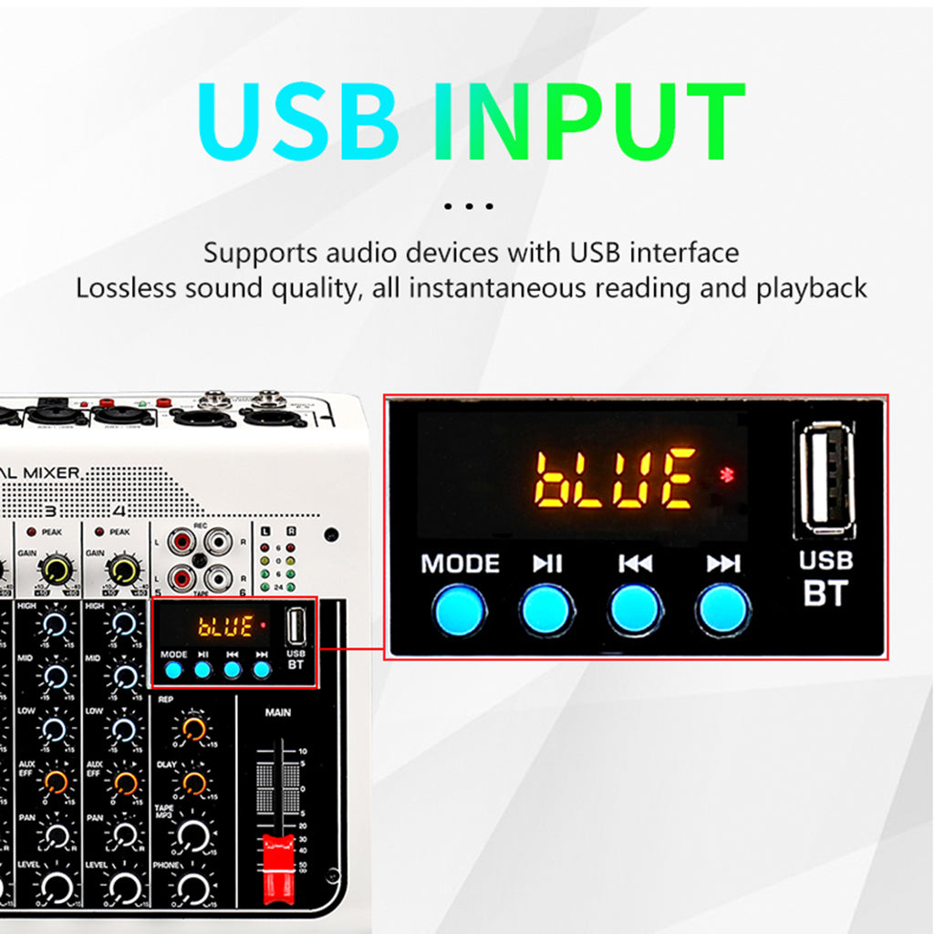 Audio Mixer 6-Channel Stereo Computer PC Input MP3 for Recording Webcast