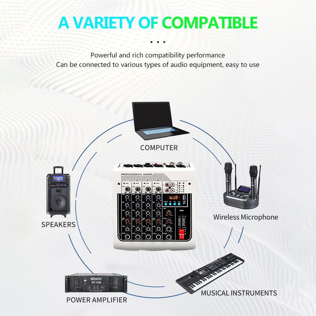 Audio Mixer 6-Channel Stereo Computer PC Input MP3 for Recording Webcast