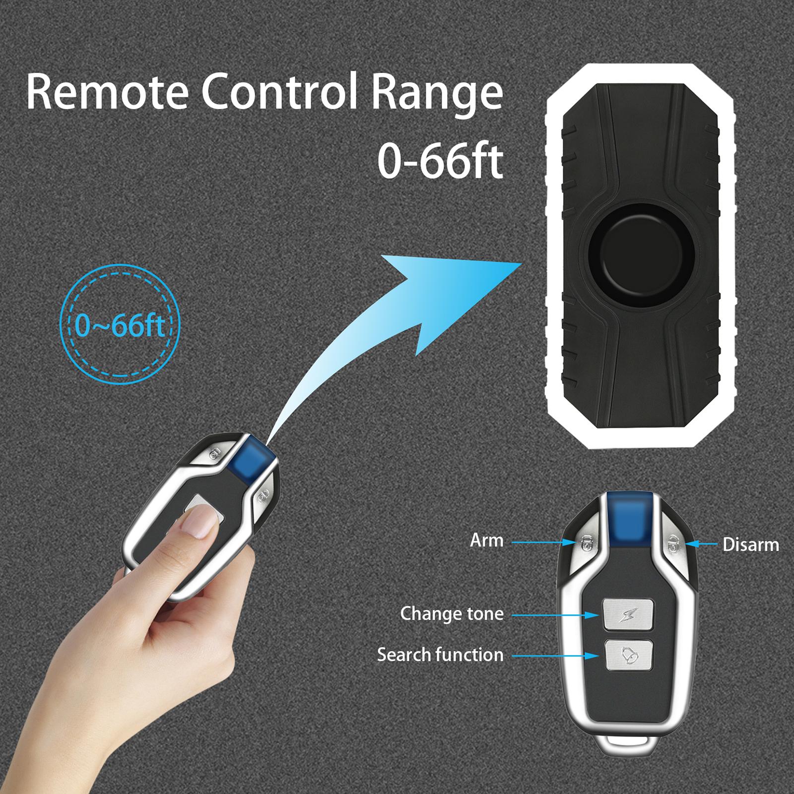 Bike Alarm Loud 113dB Wireless Vibration IP55 Waterproof with 1x remote