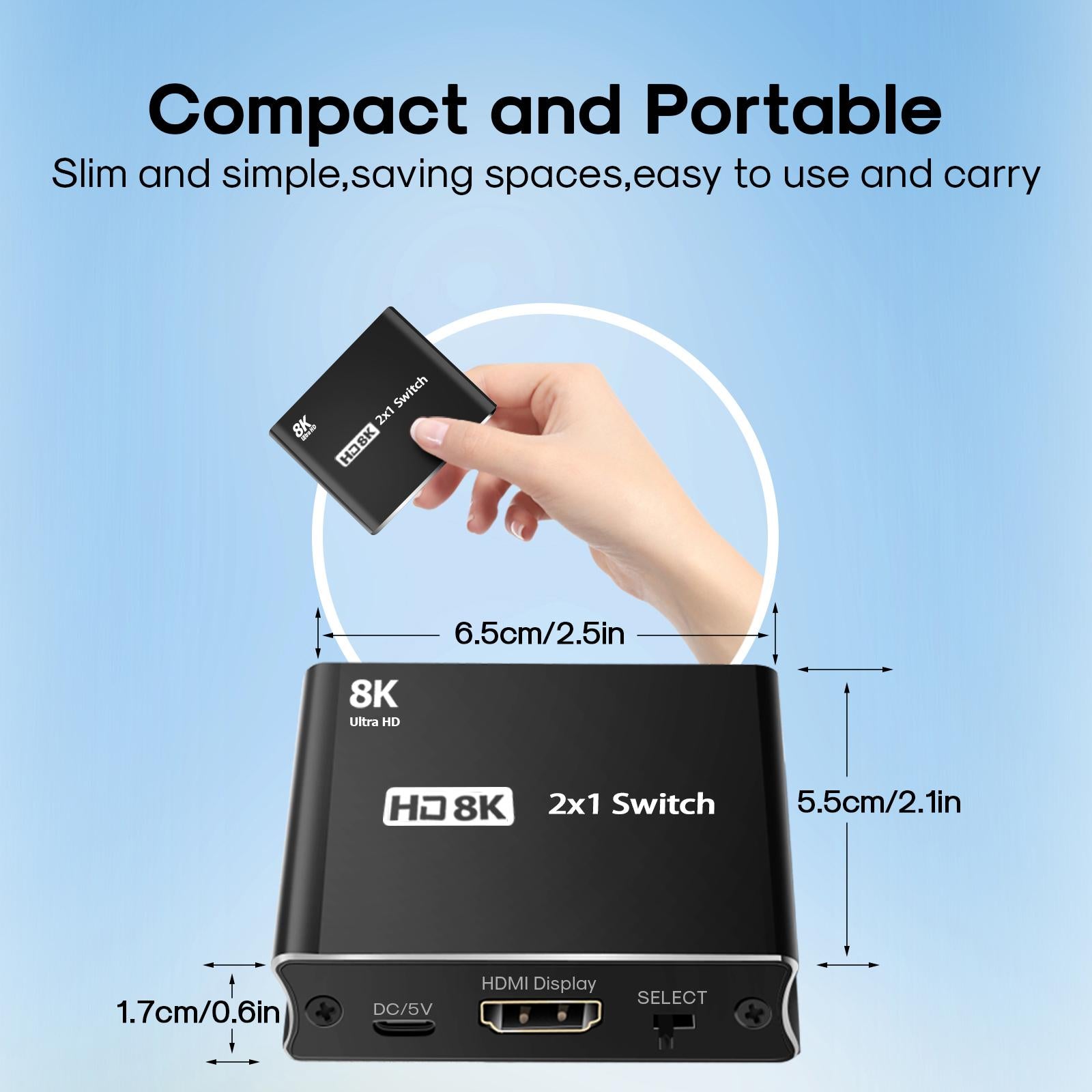 2x1 Switch 8K HDMI 2.1 Splitter 2 in 1 Out 4K 120Hz Aluminum for PS5 DVD
