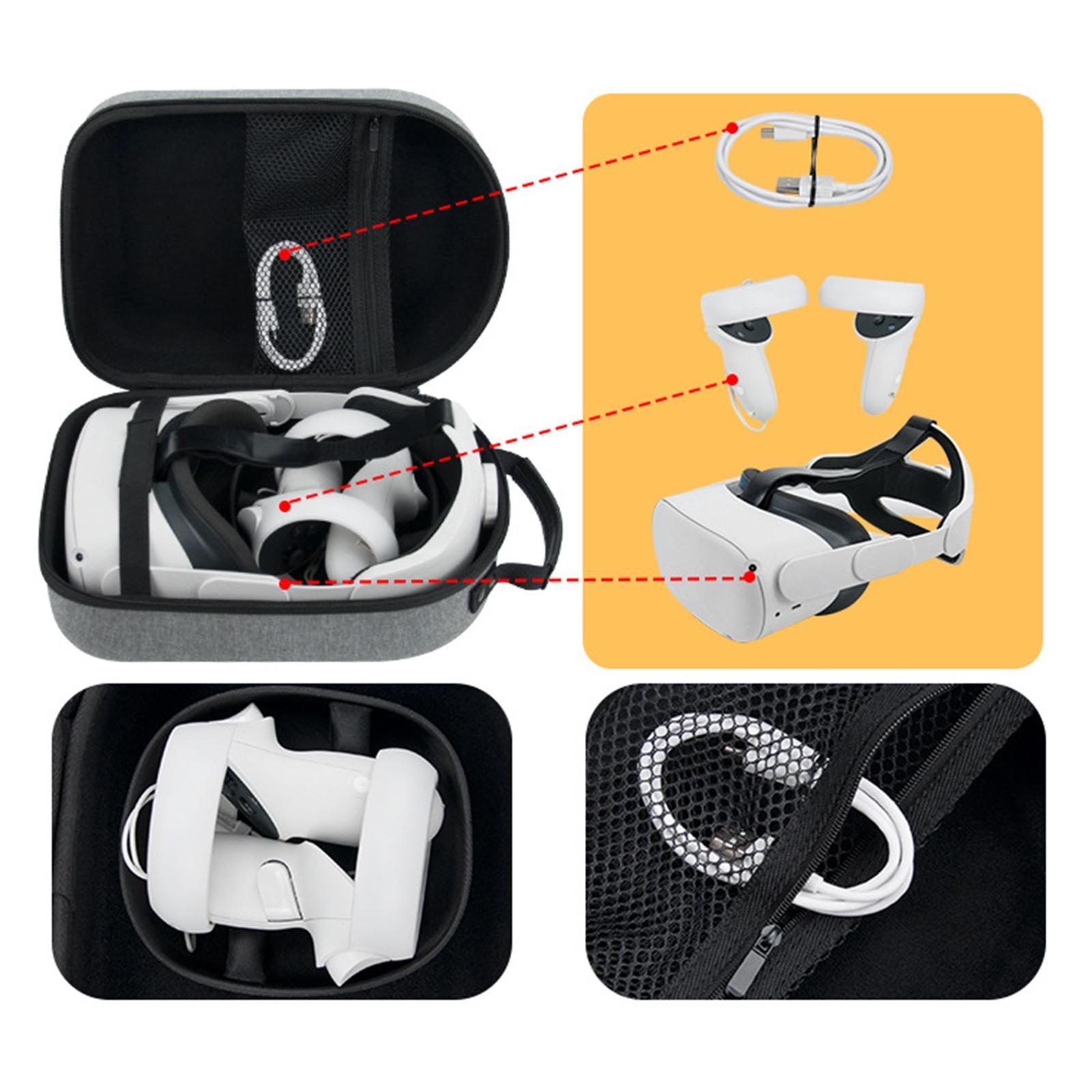 For Quest 2 VR Headset Elite Strap Storage Bag with Battery Carrying Case Grey