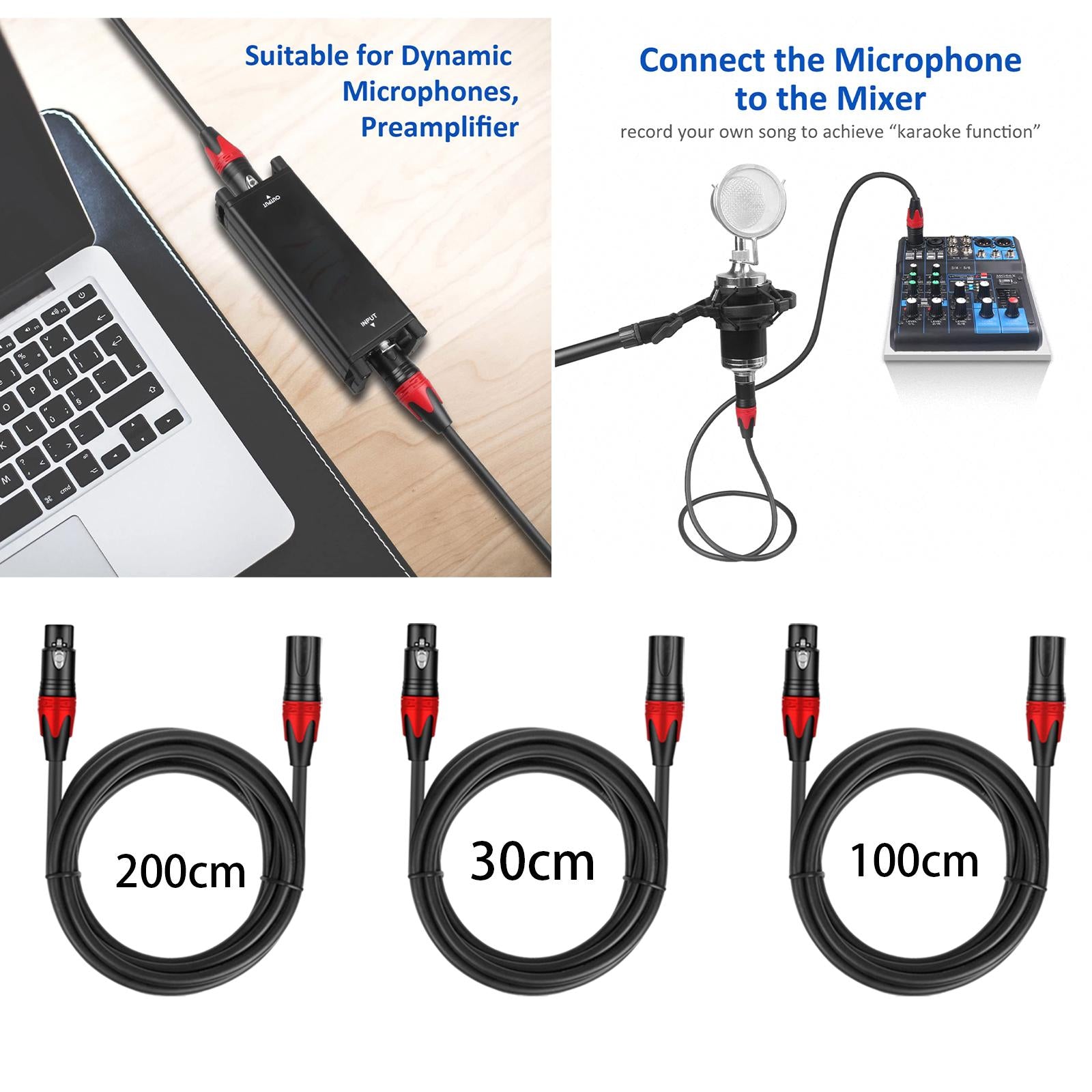 XLR Microphone Cable Audio Cable XLR Cable for PA Systems Mixers Speakers 0.3m