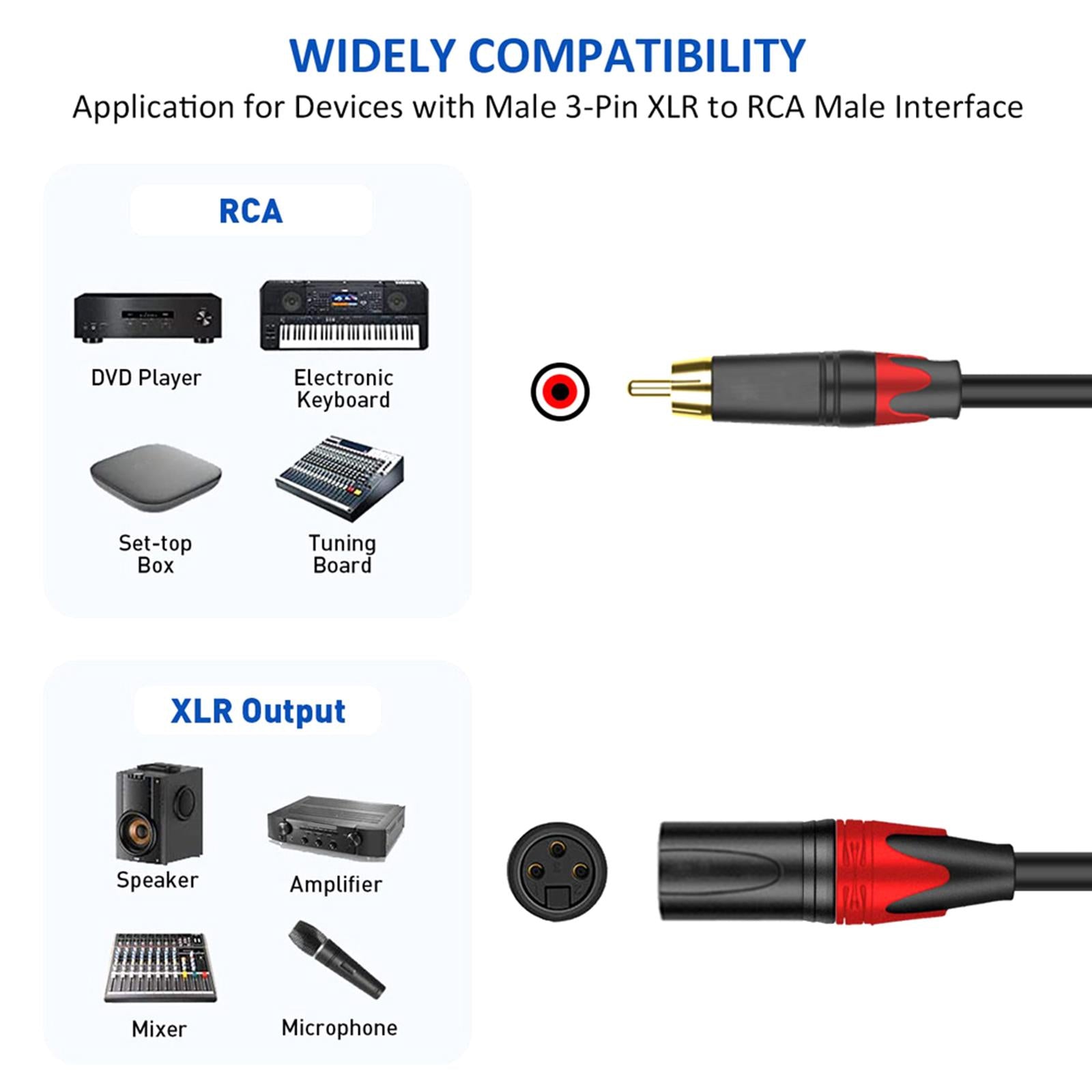 3 Pin XLR rca Microphone Cable Cord for Speakers XLR rca Mic Cable Male to Male 2m