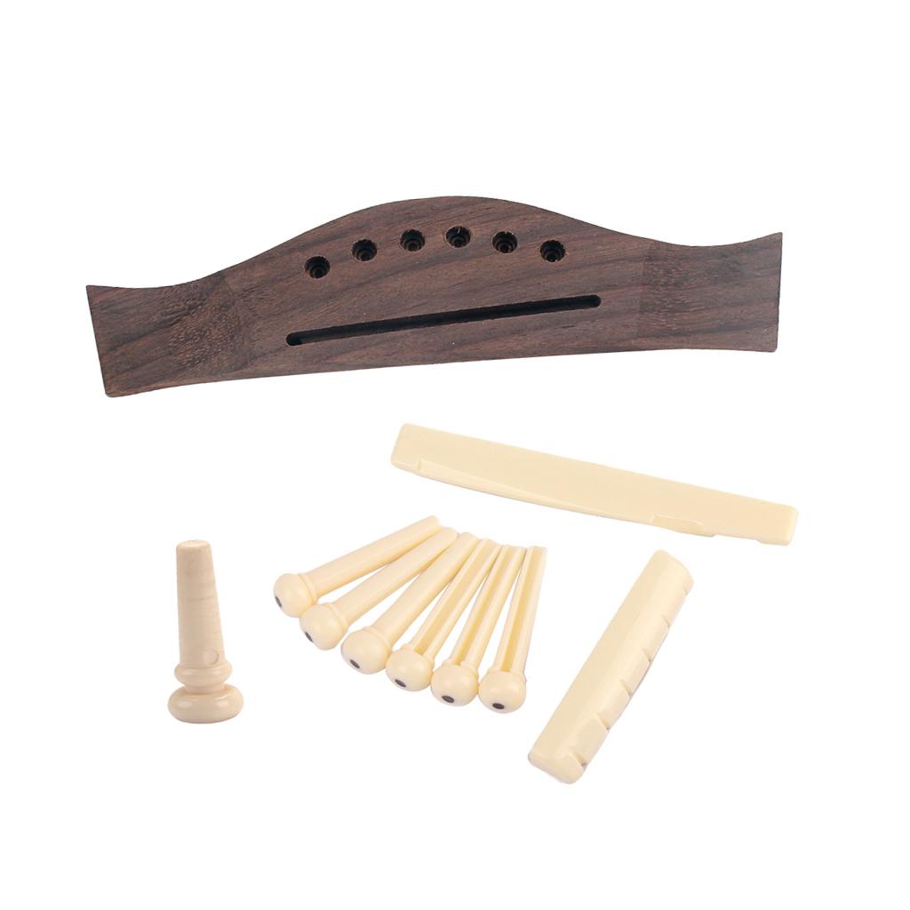 1 Set Acoustic Guitar Rosewood Bridge+Bone Bridge Pins Saddle Nut