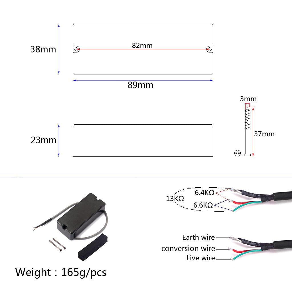 4 String Electric Bass Guitar Pickups Humbucker Bridge and Neck Set Black