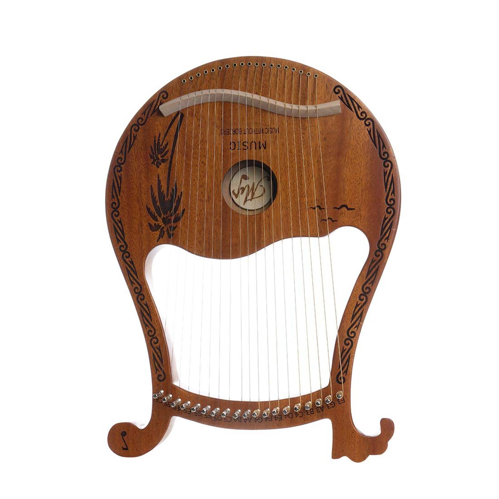 Lyre Harp Mahogany with Tuning Wrench New Year Gift for Music Lovers Kid wood color 19 string