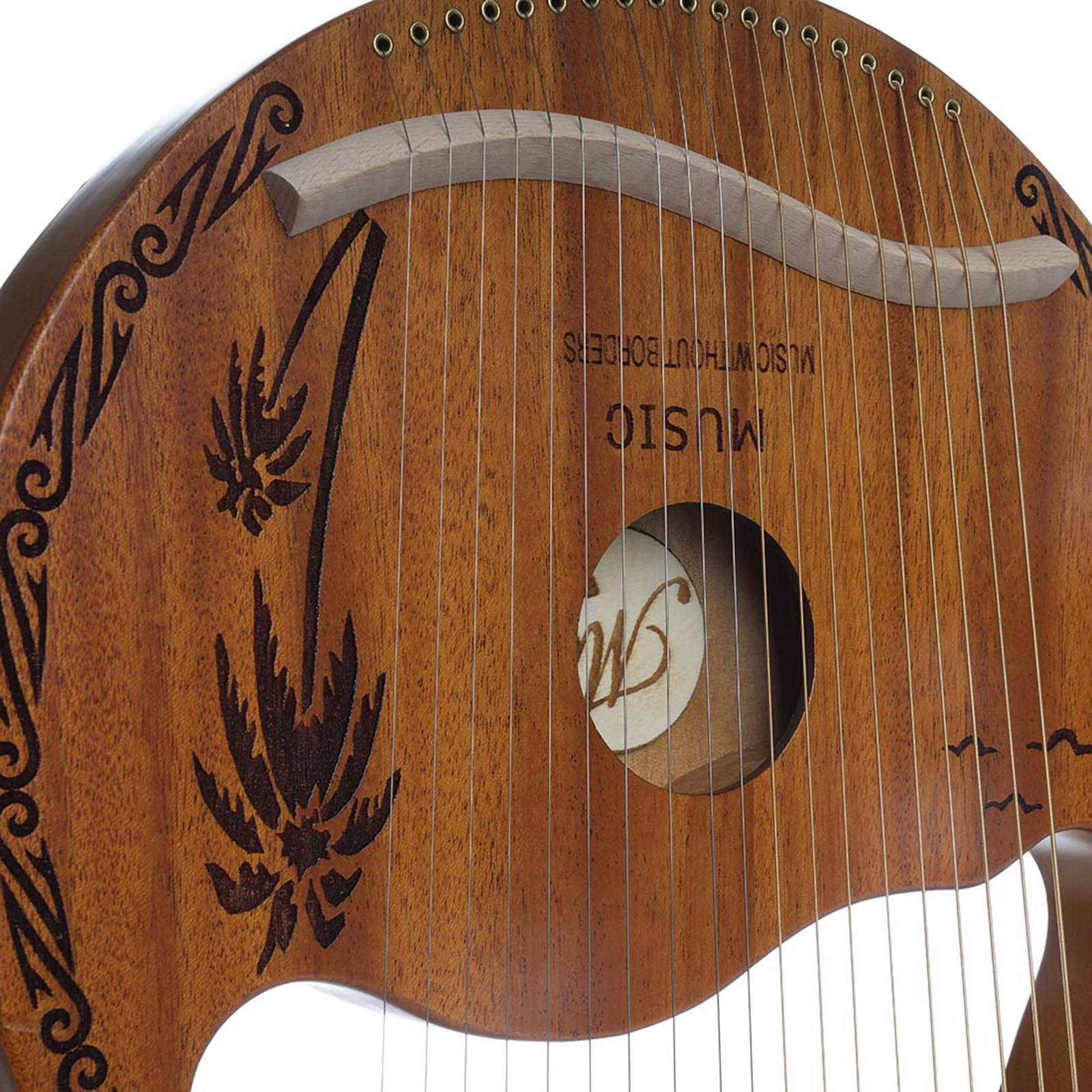 Lyre Harp Mahogany with Tuning Wrench New Year Gift for Music Lovers Kid wood color 19 string
