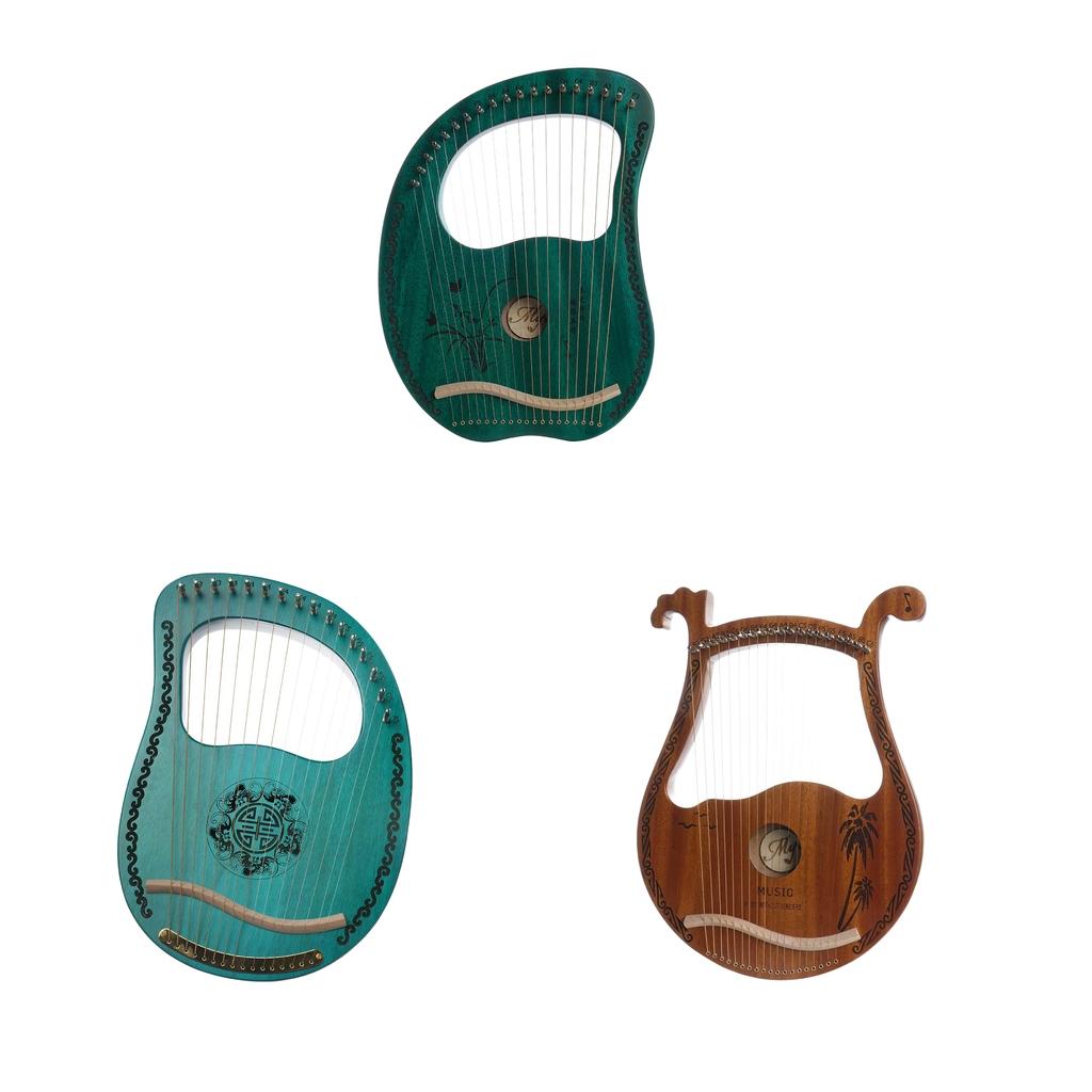 Lyre Harp Mahogany with Tuning Wrench New Year Gift for Music Lovers Kid wood color 19 string
