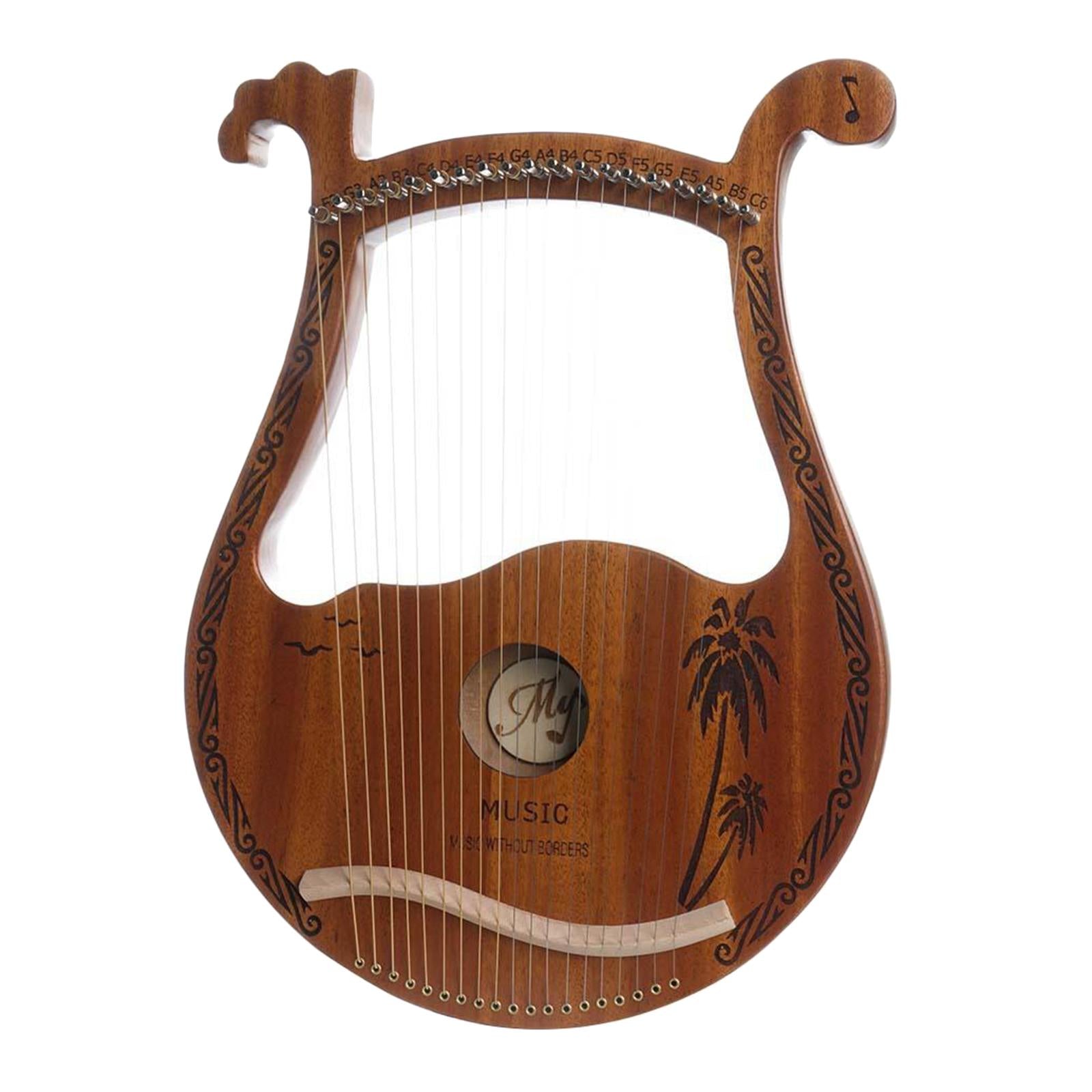 Lyre Harp Mahogany with Tuning Wrench New Year Gift for Music Lovers Kid wood color 19 string