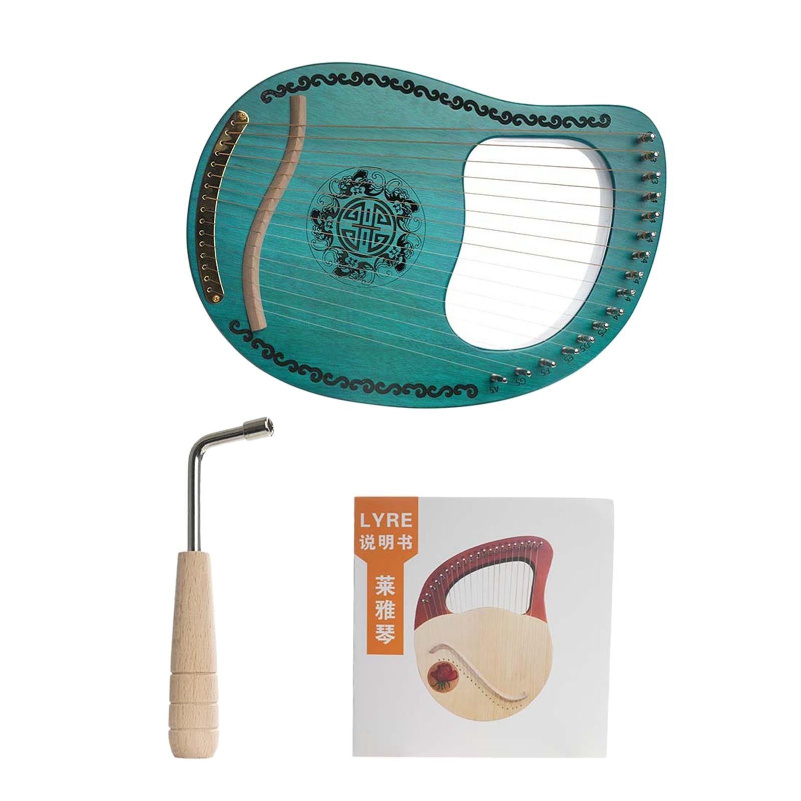 Lyre Harp Mahogany with Tuning Wrench New Year Gift for Music Lovers Kid green 16 srting