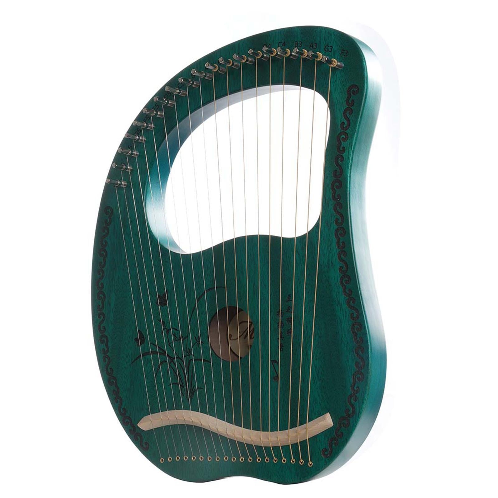 Lyre Harp Mahogany with Tuning Wrench New Year Gift for Music Lovers Kid green 19 string