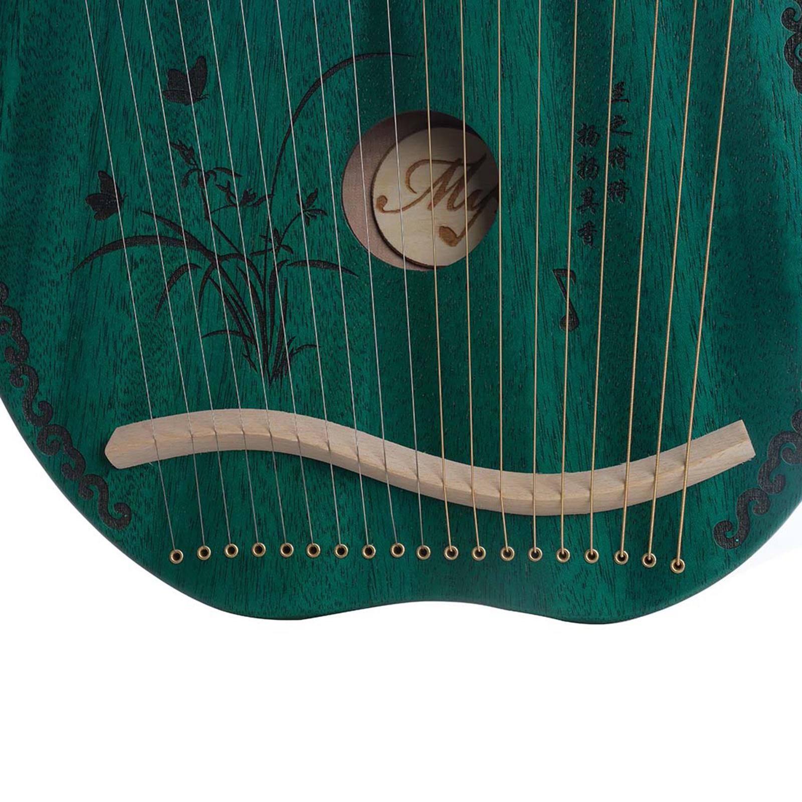 Lyre Harp Mahogany with Tuning Wrench New Year Gift for Music Lovers Kid green 19 string