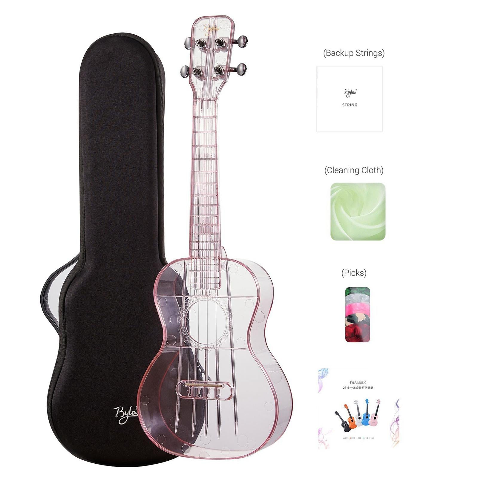 Transparent Ukulele Air-nova 4-String with Gig Bag Strings 3 Picks Gift transparent pink