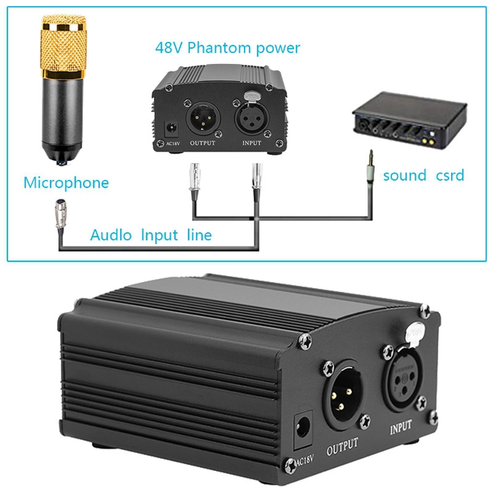 48V Phantom Power Supply with Charging Cable for Microphone Music Recording