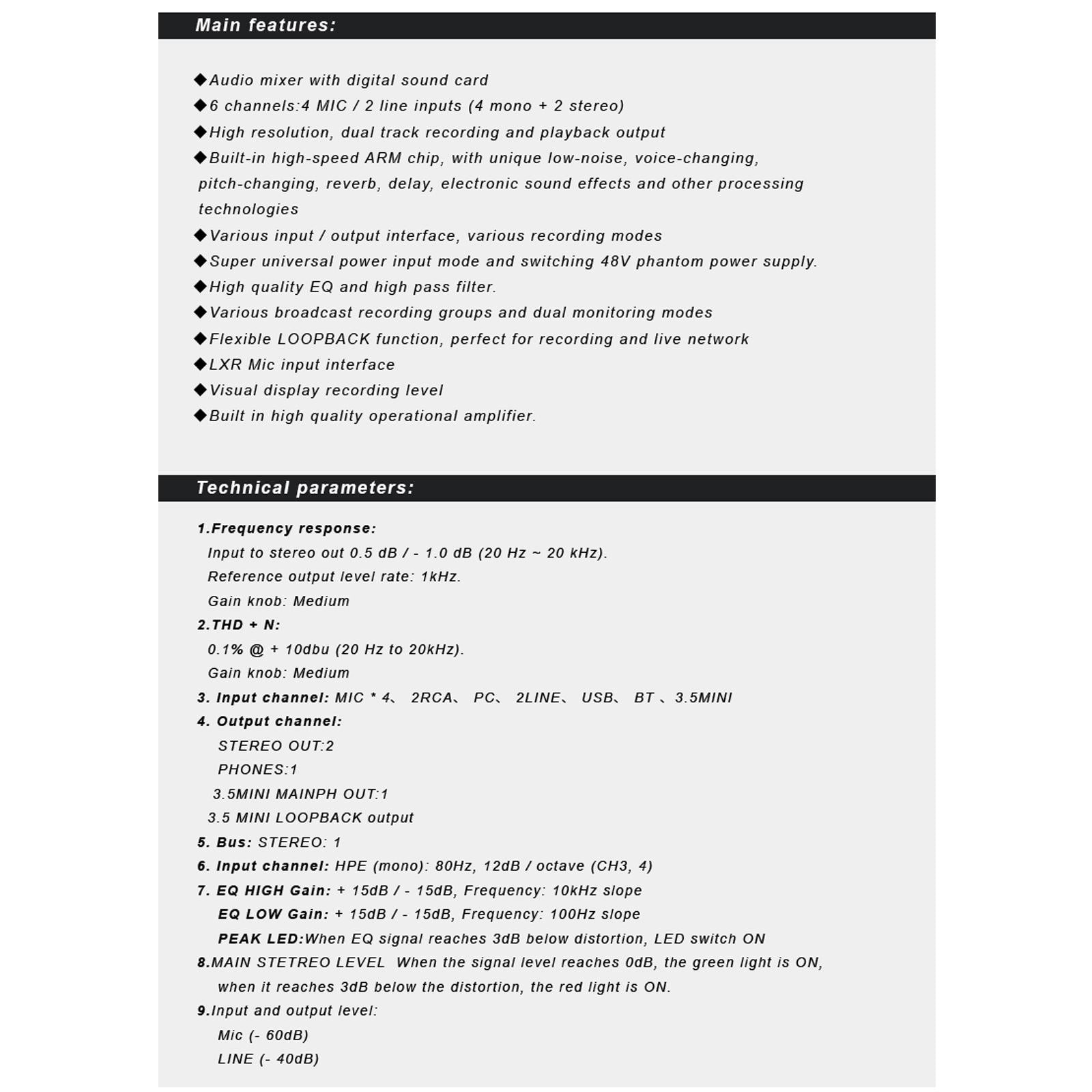 Professional DJ Audio Mixer 6-Channel Compatible DJ Controller Sound Mixer