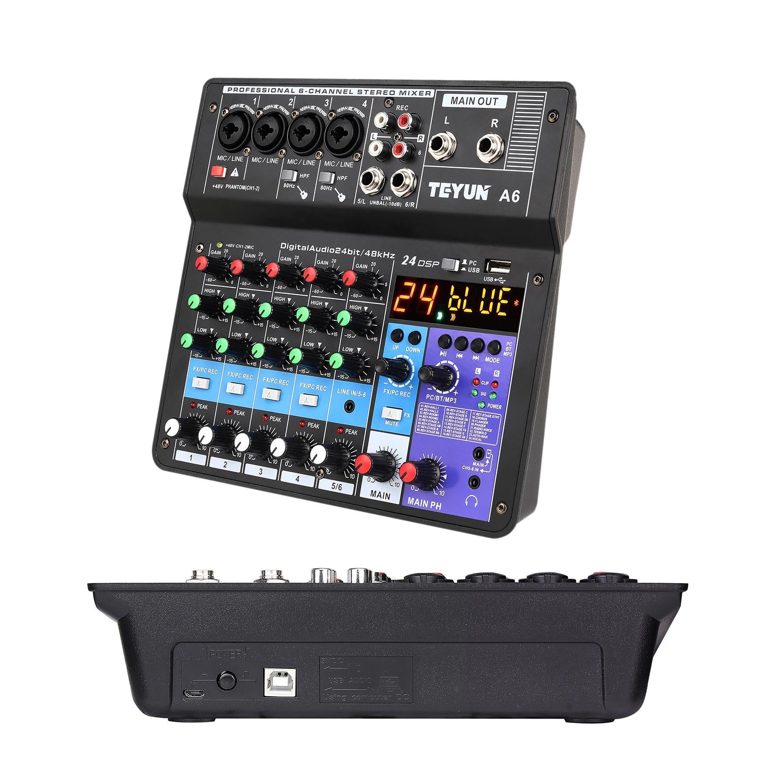 Professional DJ Audio Mixer 6-Channel Compatible DJ Controller Sound Mixer