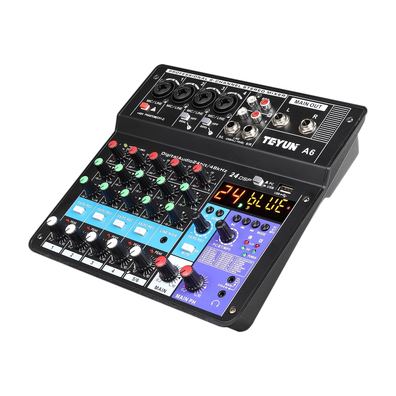 Professional DJ Audio Mixer 6-Channel Compatible DJ Controller Sound Mixer