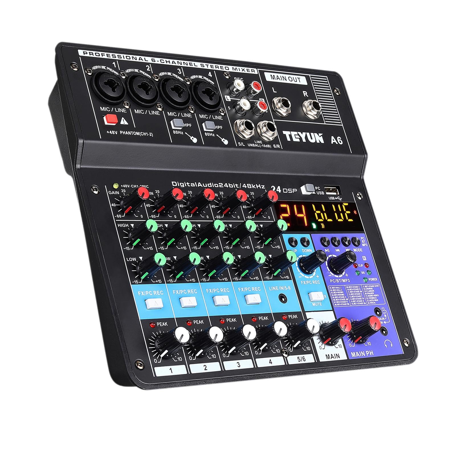 Professional DJ Audio Mixer 6-Channel Compatible DJ Controller Sound Mixer