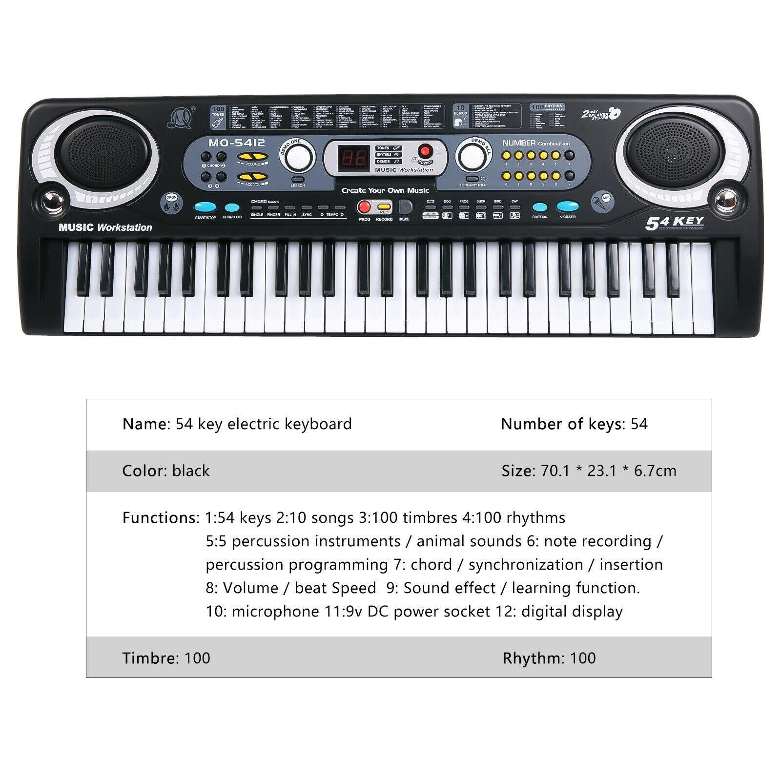 54 Key Digital Music Electronic Keyboard Key Board Electric Piano EU Plug