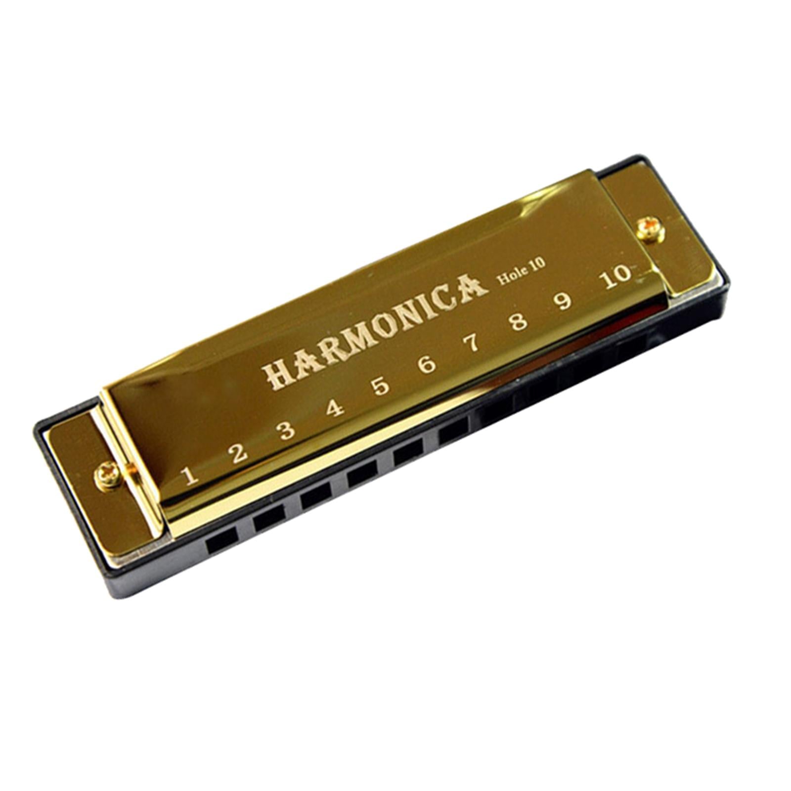 Blues Harmonica Diatonic Harp Mouth Organ 10 Hole Musical Instrument Golden