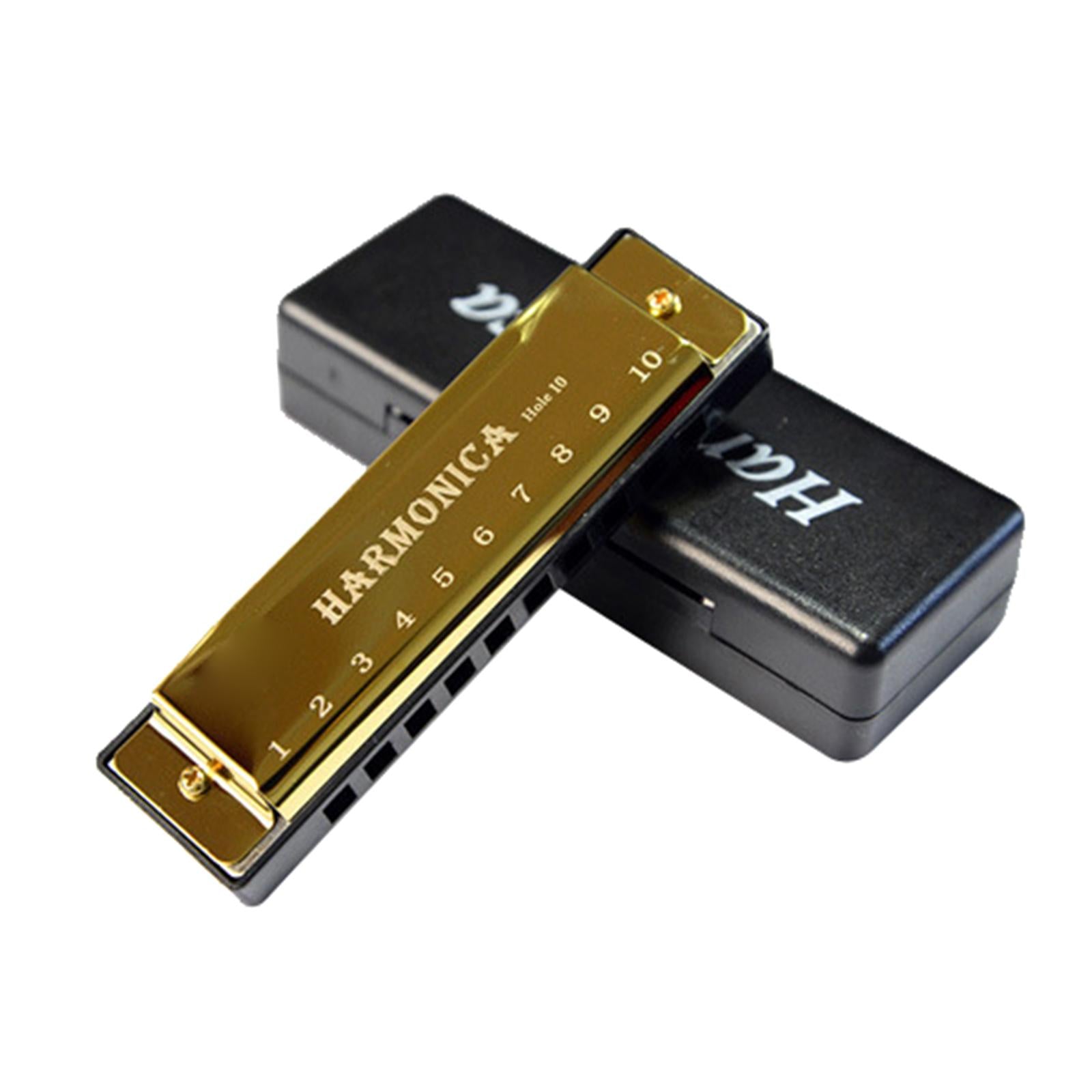 Blues Harmonica Diatonic Harp Mouth Organ 10 Hole Musical Instrument Golden