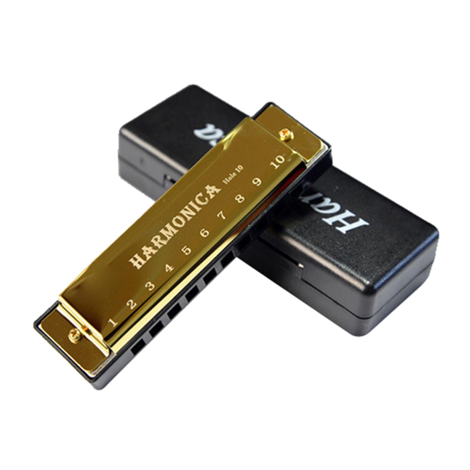 Blues Harmonica Diatonic Harp Mouth Organ 10 Hole Musical Instrument Golden