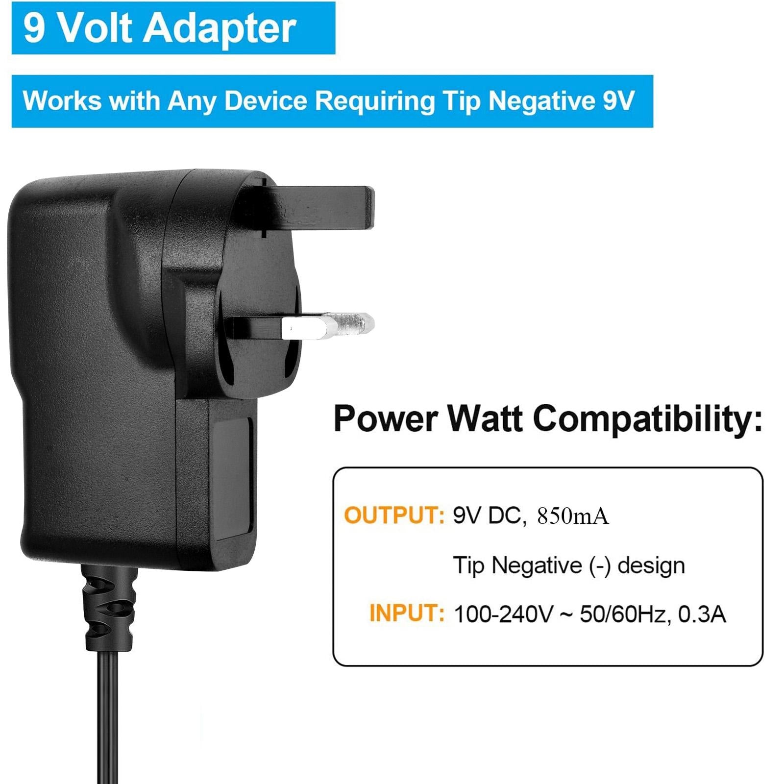9V 850mA Guitar Effects Pedal Adapter Power Supply Cord Black