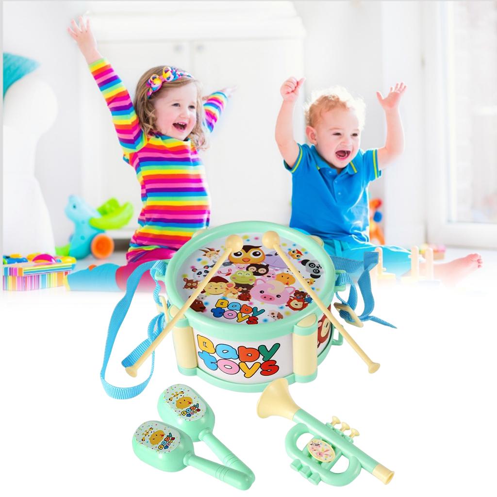 Kids Drum Toy Music Instrument Kit Early Learning Education Toy Green