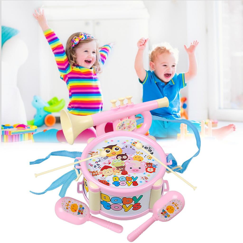 Kids Drum Toy Music Instrument Kit Early Learning Education Toy Pink