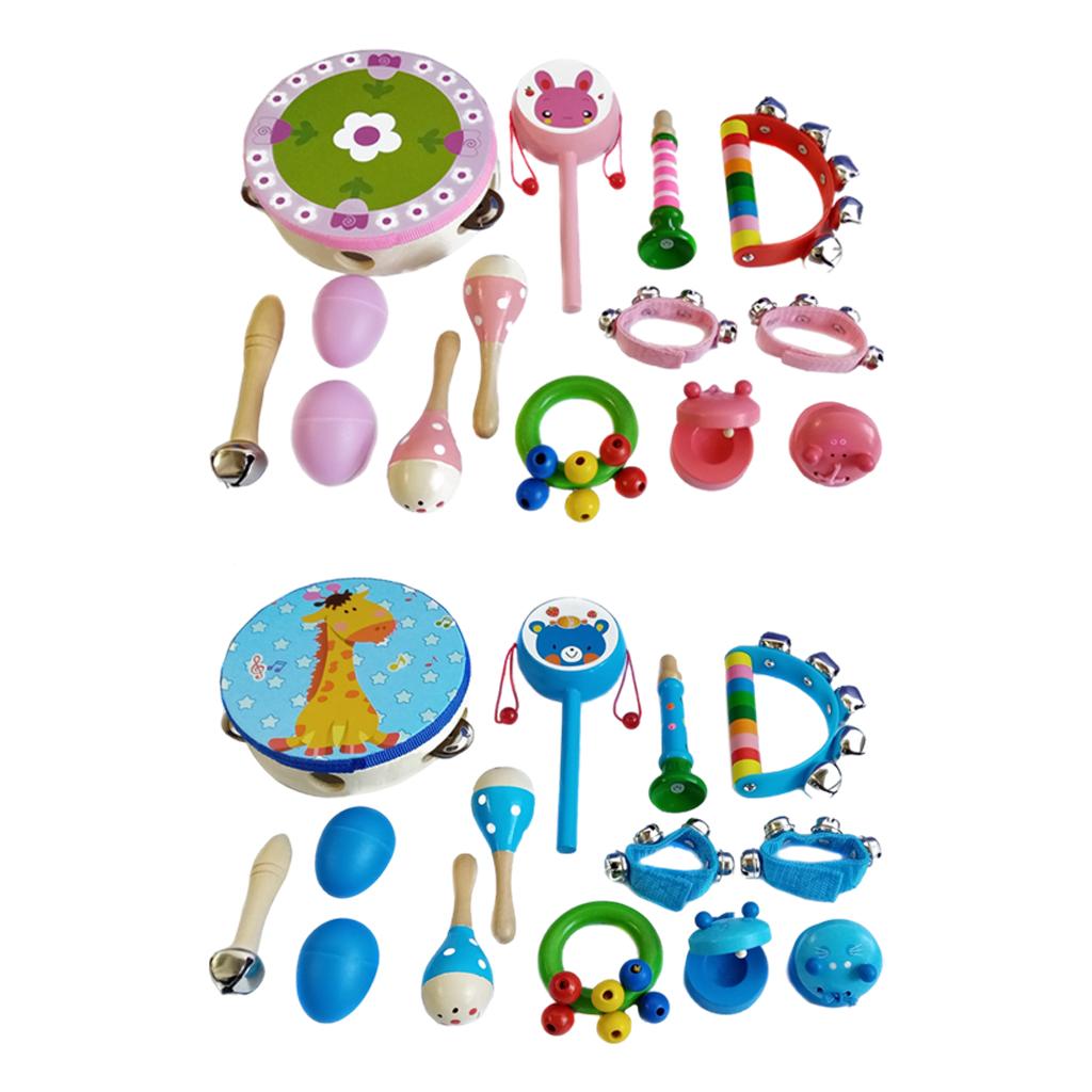 Wooden Percussion Instruments Toy 10 Types Bell Drum Baby Toddlers blue