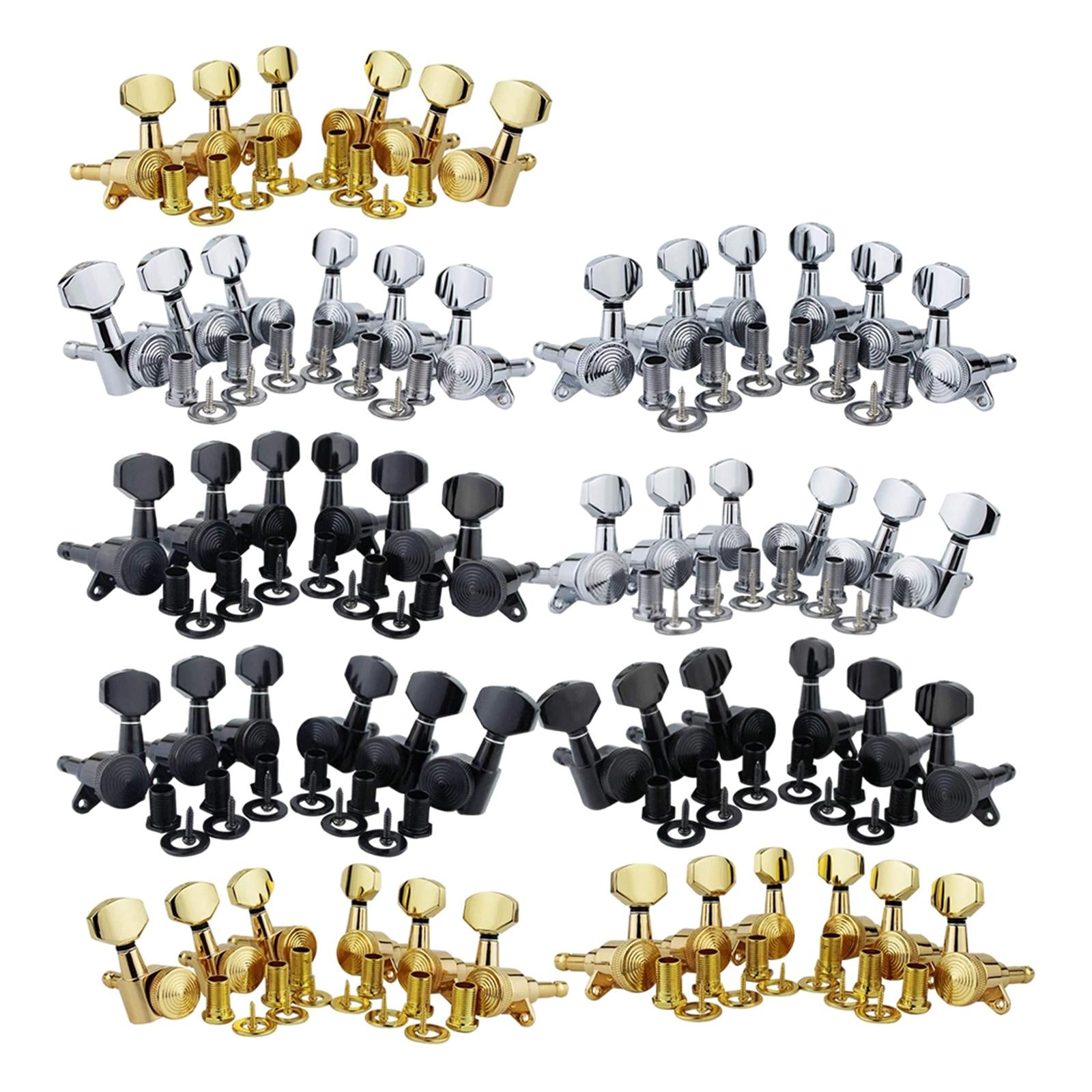 6Pcs Lock String Tuning Key Pegs Tuners Set Gear Ratio 1:18 for Guitar Silver 3L3R