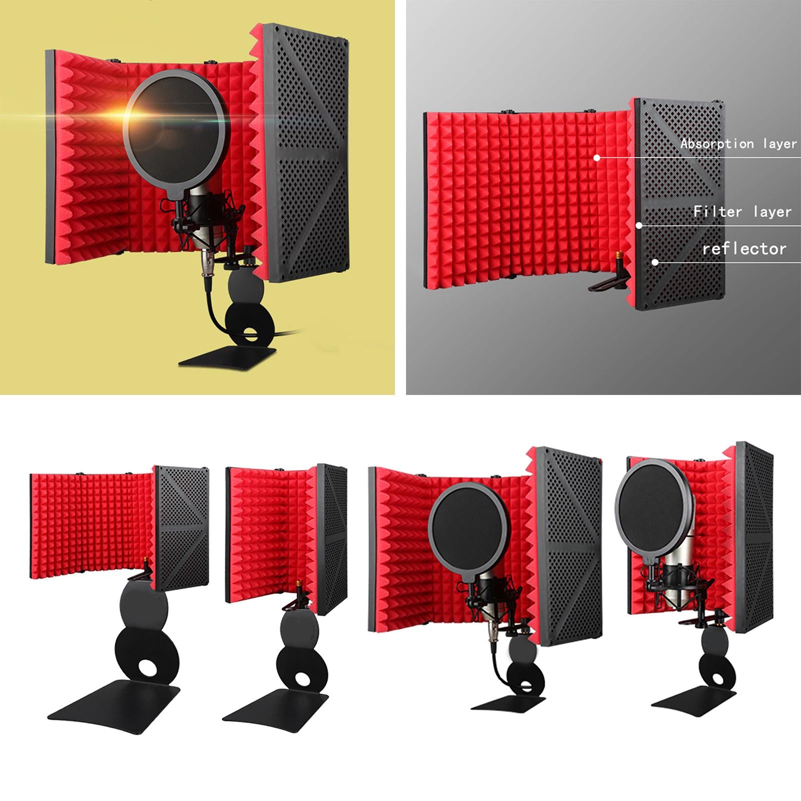 Professional Microphone Isolation Shield, Pop's Filter, Mic Sound Absorbing 5 Panels with Holder