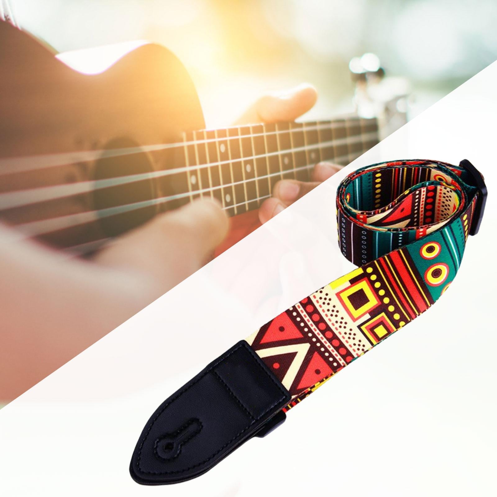 Leather&Polyester Guitar Strap 2'' Width for Bass Acoustic Electric Guitar Folk Style