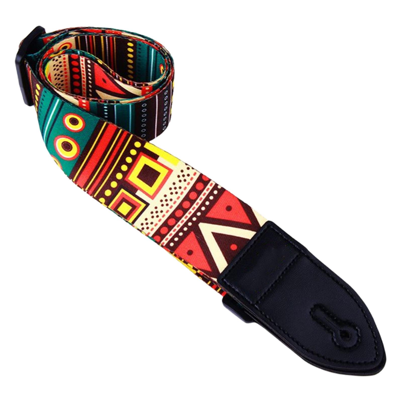 Leather&Polyester Guitar Strap 2'' Width for Bass Acoustic Electric Guitar Folk Style
