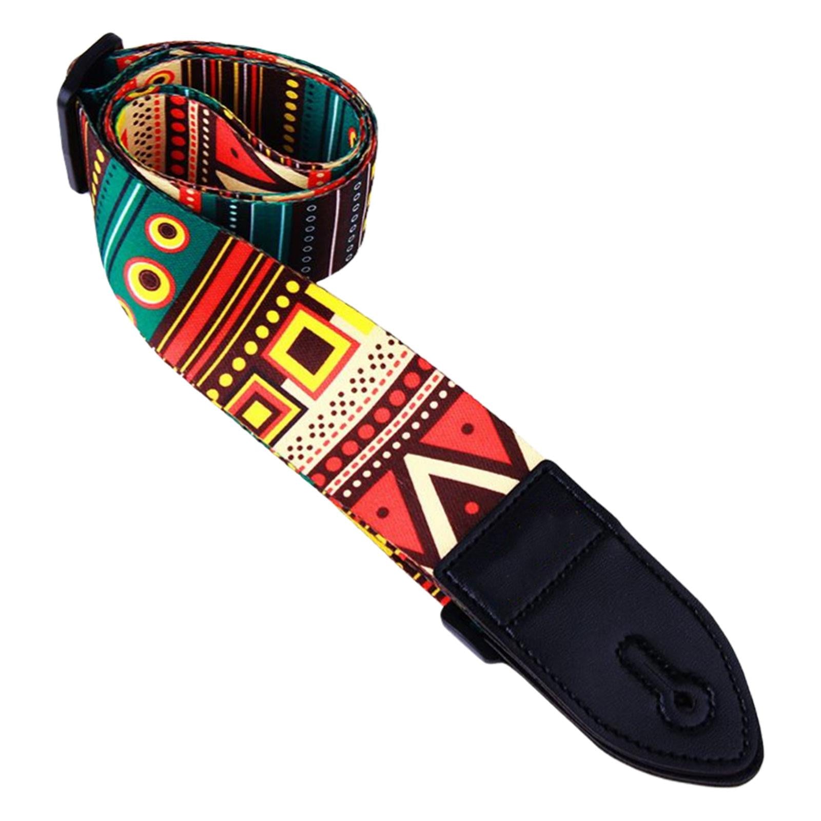 Leather&Polyester Guitar Strap 2'' Width for Bass Acoustic Electric Guitar Folk Style