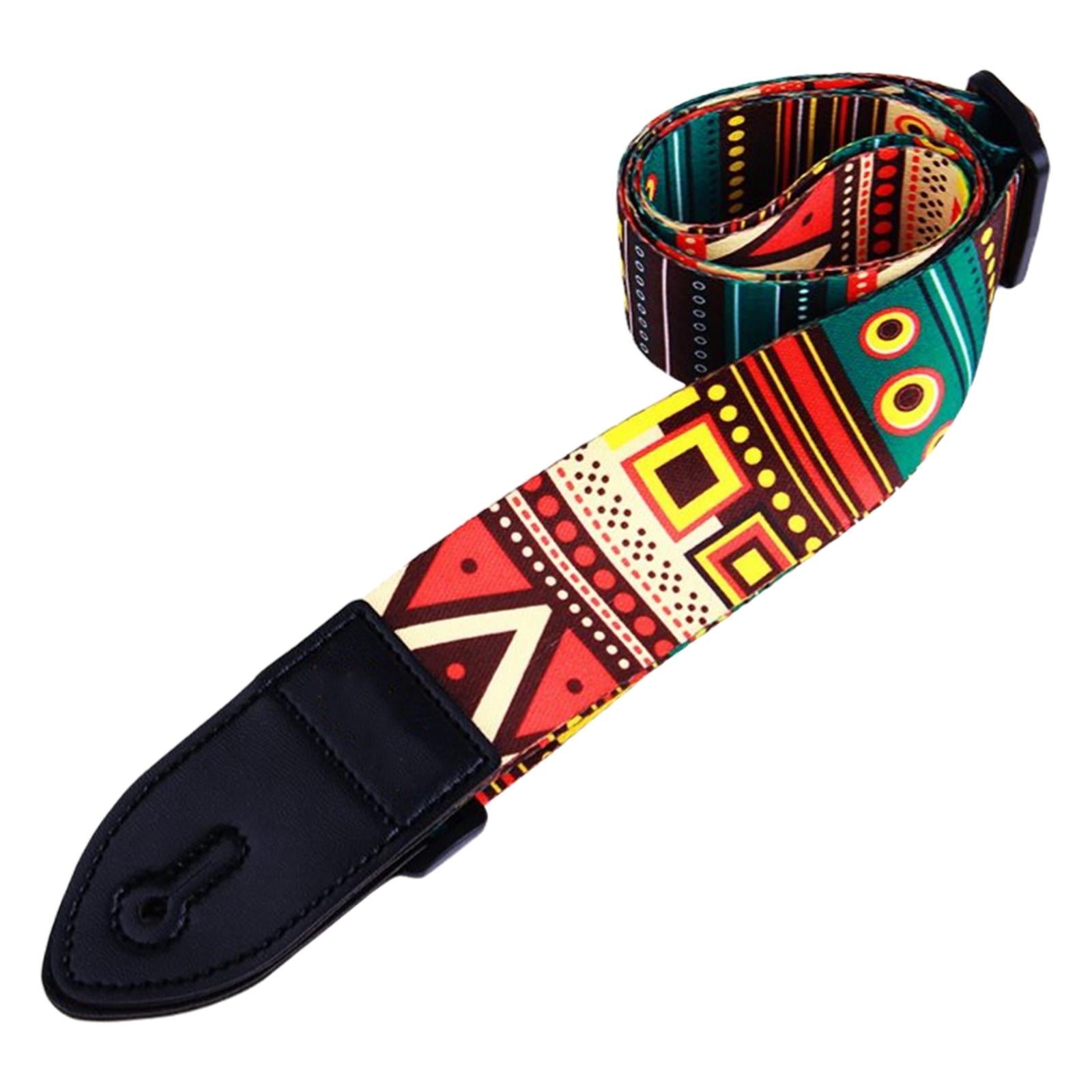 Leather&Polyester Guitar Strap 2'' Width for Bass Acoustic Electric Guitar Folk Style