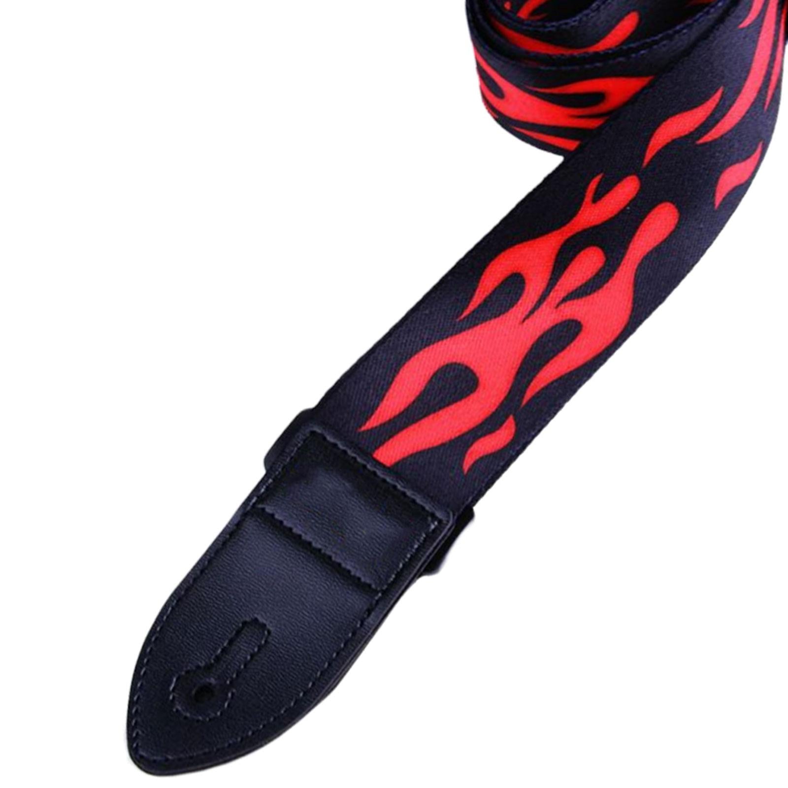 Leather&Polyester Guitar Strap 2'' Width for Bass Acoustic Electric Guitar Flame Style
