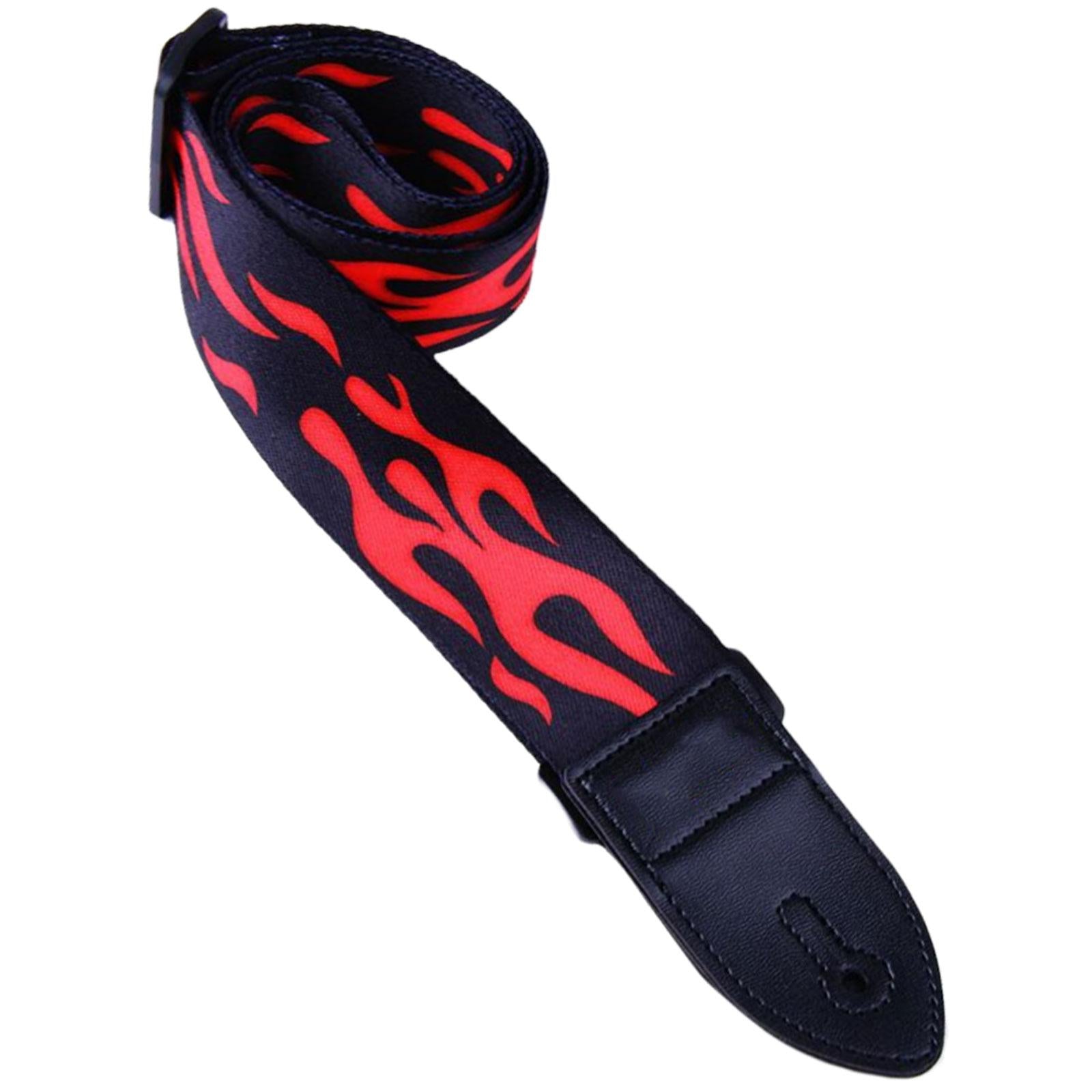 Leather&Polyester Guitar Strap 2'' Width for Bass Acoustic Electric Guitar Flame Style