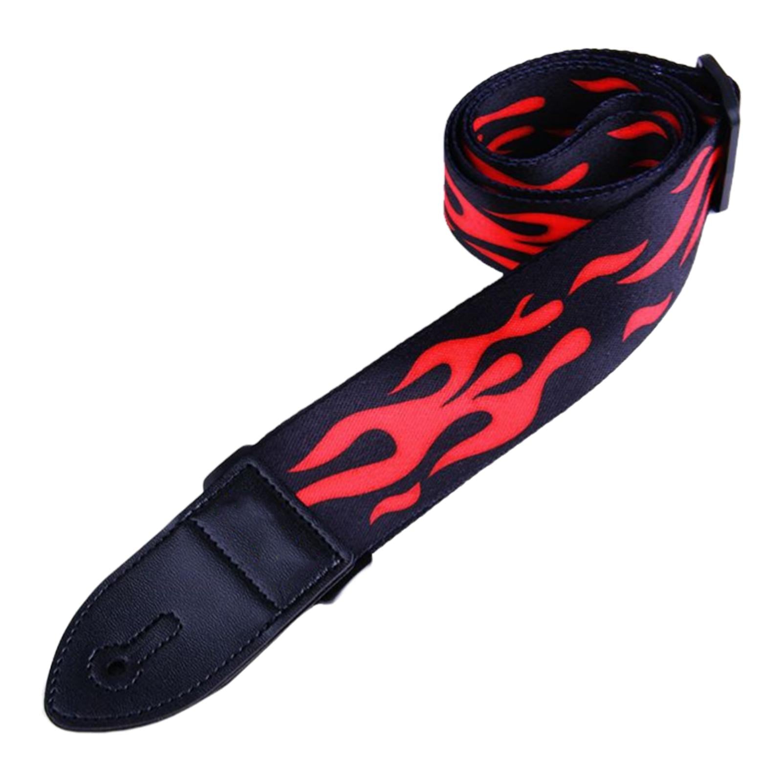 Leather&Polyester Guitar Strap 2'' Width for Bass Acoustic Electric Guitar Flame Style