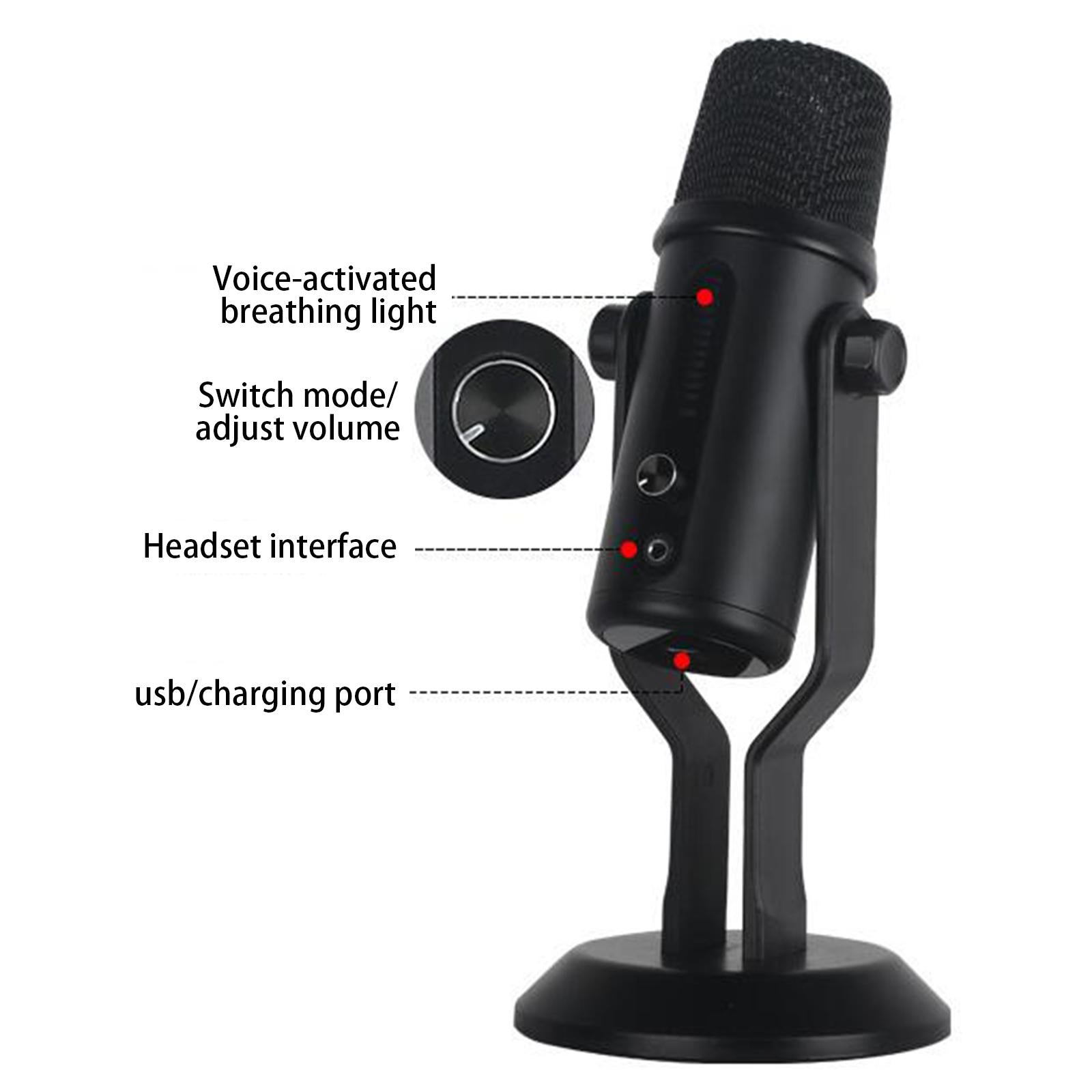 Wireless USB Microphone High Performance for Podcasting Streaming Black
