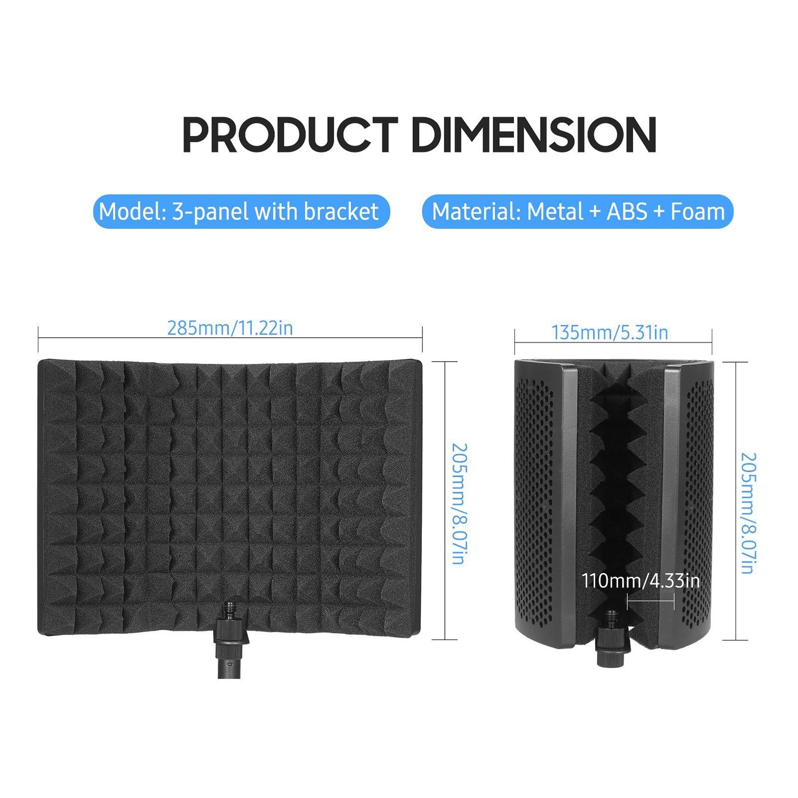 Studio Microphone Isolation Shield Sound Reflection Filter 3 Panel Foam