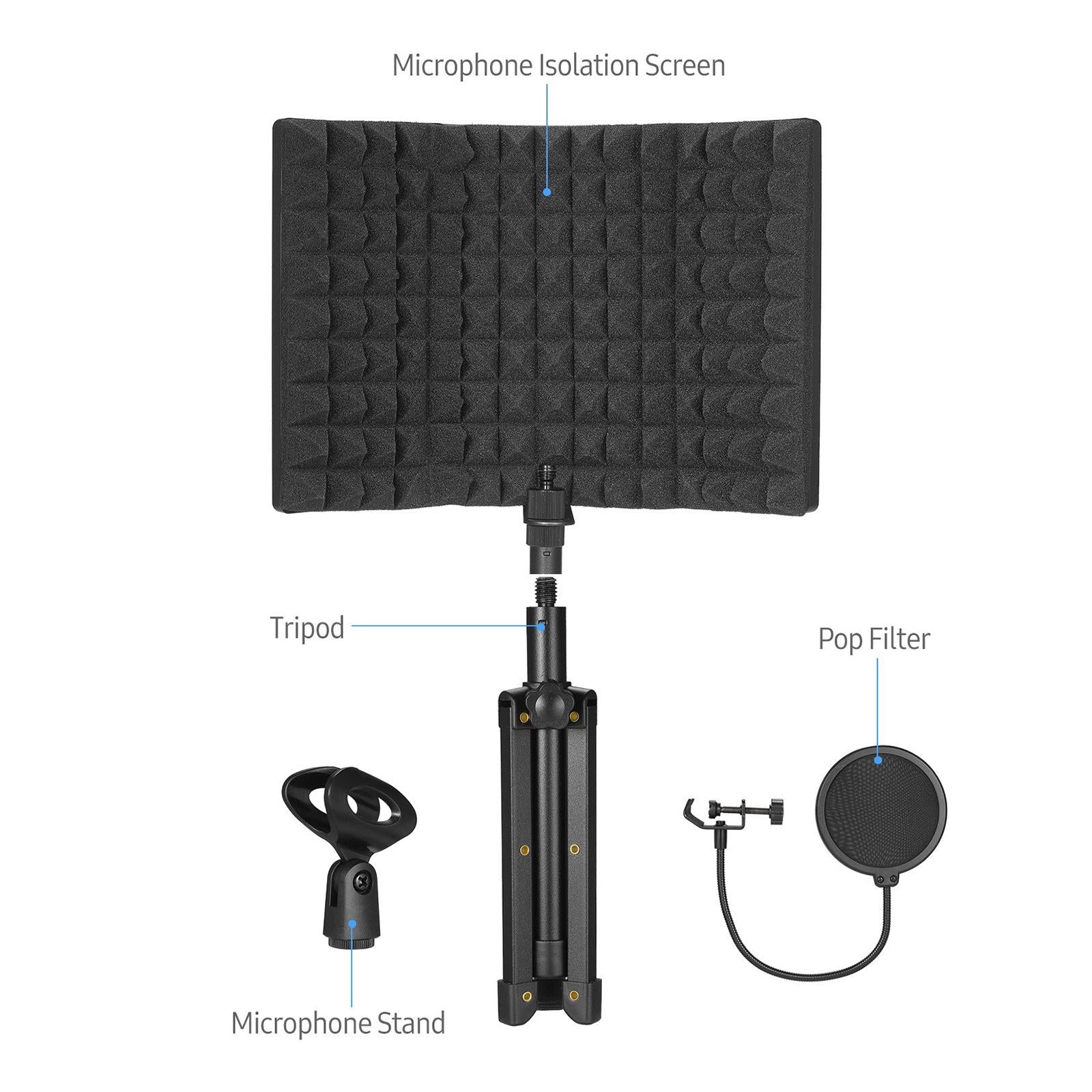 Studio Microphone Isolation Shield Sound Reflection Filter 3 Panel Foam