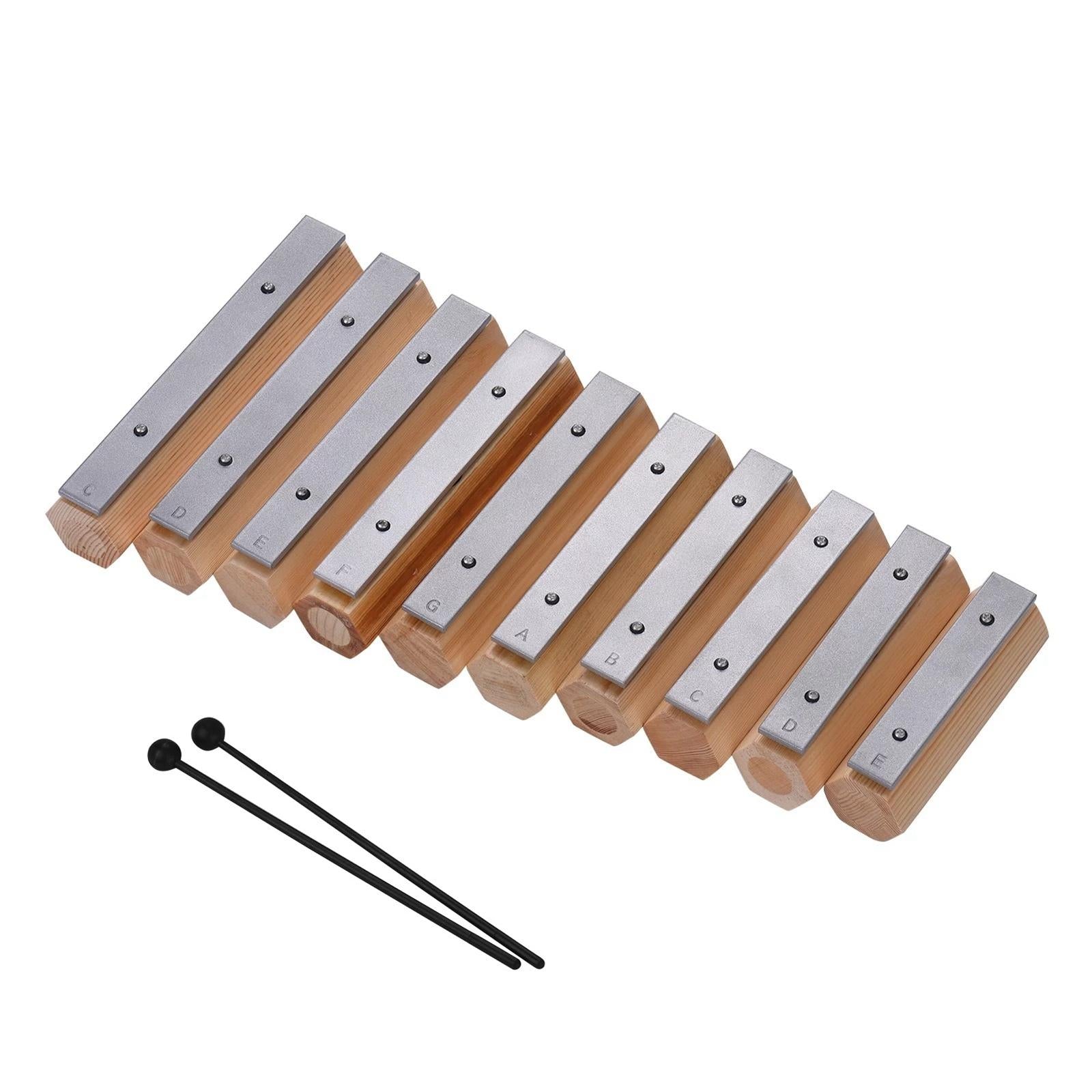 Professional Wooden Soprano Xylophone with 10 Metal Keys Musical Instrument