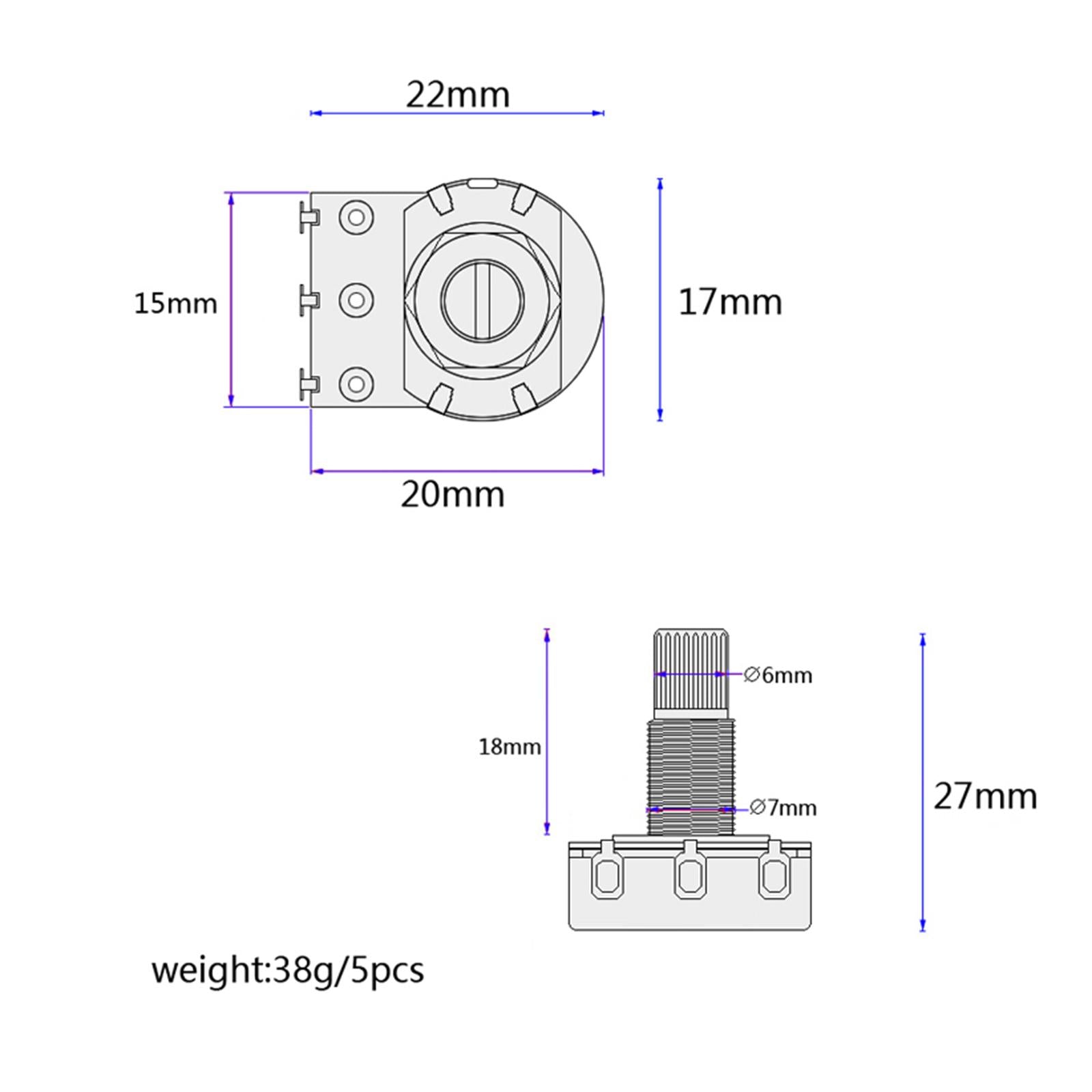 5xGuitar Potentiometer 18mm Shaft Parts for Electric Guitar