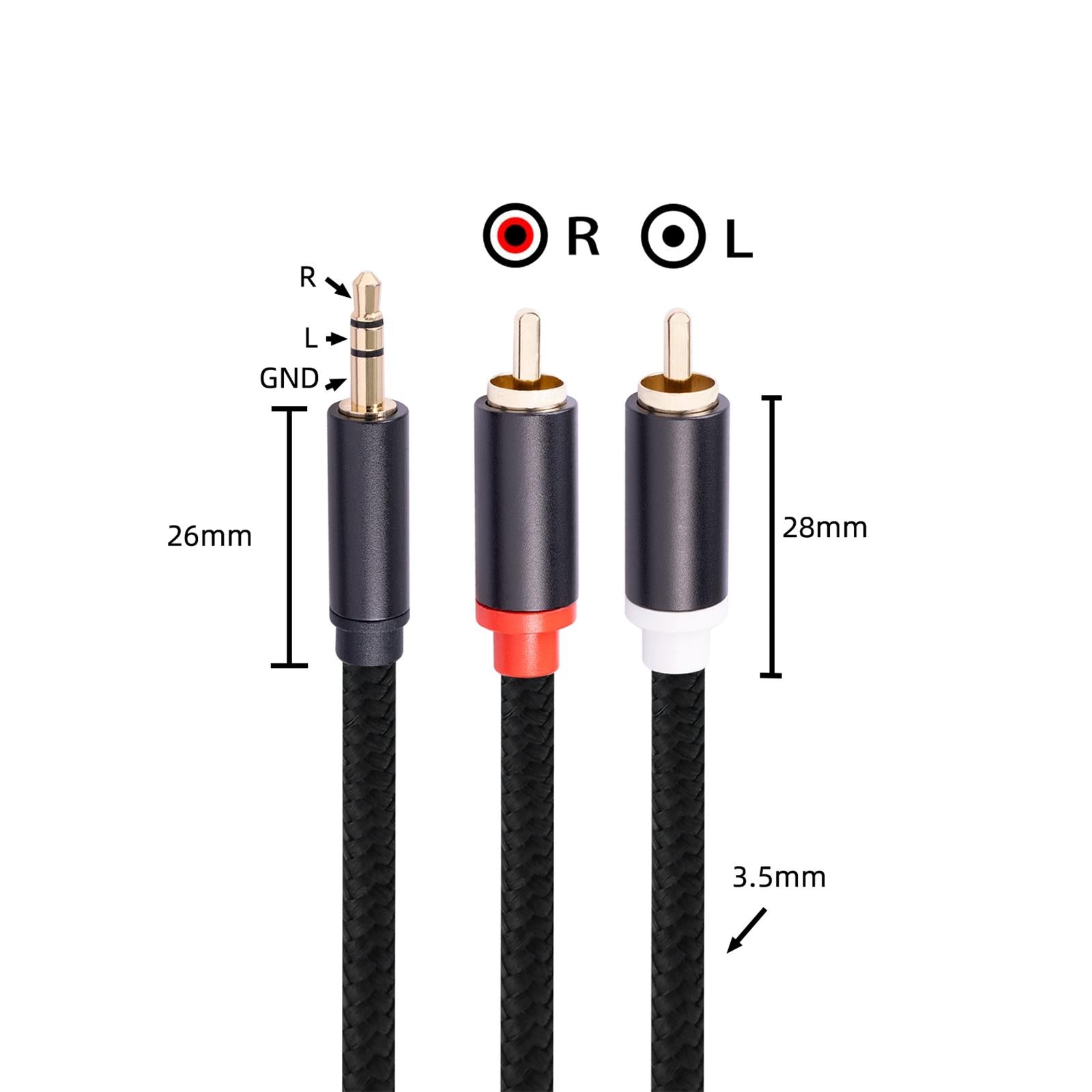 1/1.8/3M 3.5mm 2RCA M to Male Audio Cable Hi Fi Stereo AUX Cord Adapter 3M