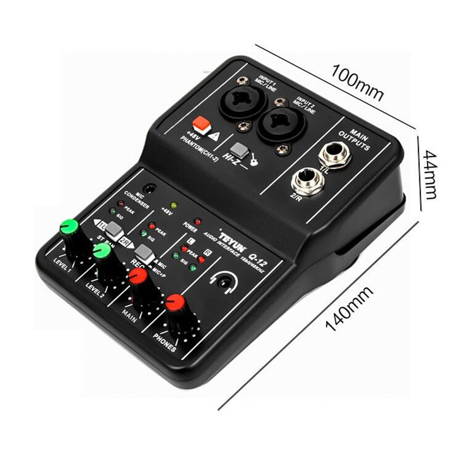 Sound Card Audio Mixer 48V Power 48KHz 16Bit for Recording Family Karaoke PC