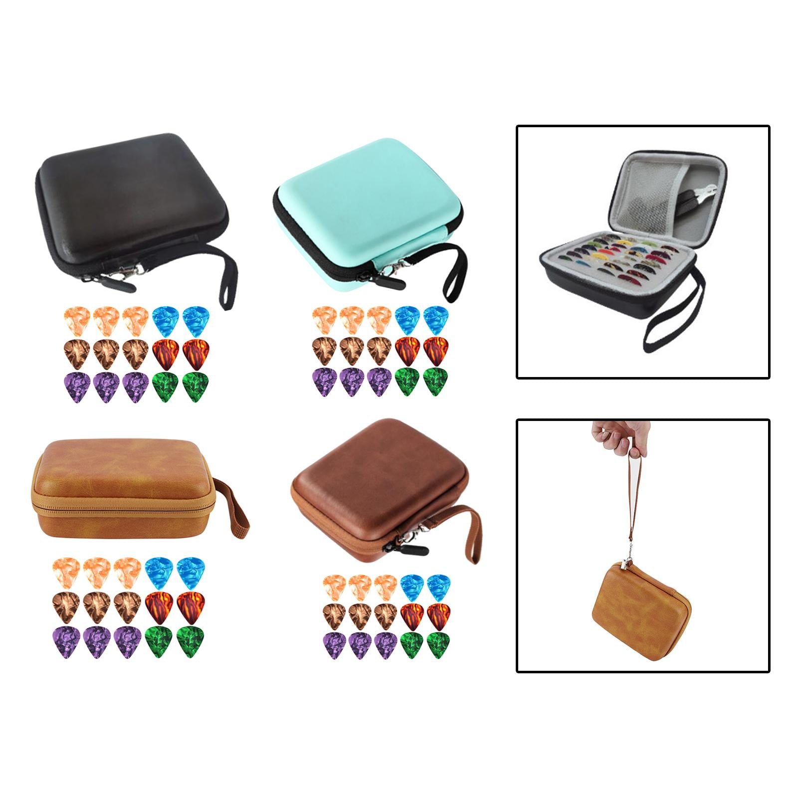 Leather Guitar Picks Holder Case Plectrums Bag for Guitar Pick Orange Yellow